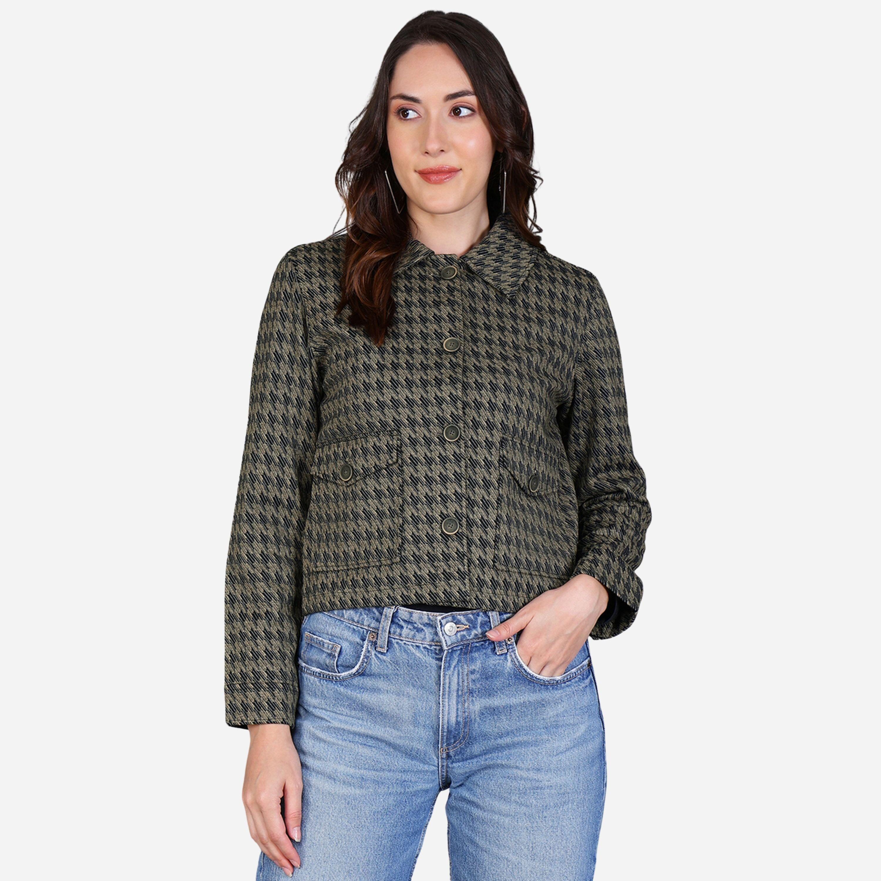 فورت كولينز - جاكيت نسائي بأزرار أمامية طبعة مربعات هاوندستوث-women-winterwear-coatsandjackets-jackets-image-1