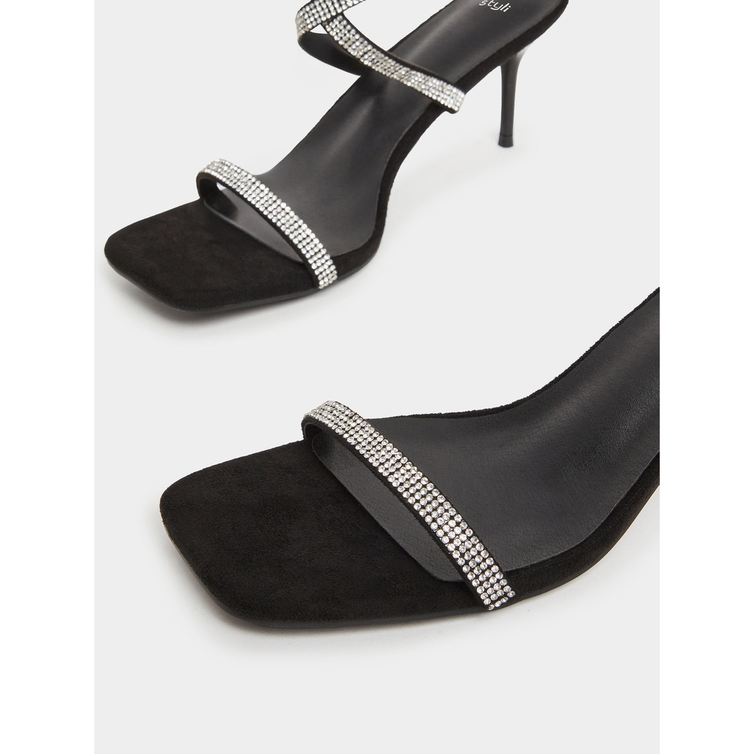 Styli Women Black Embellished Ankle Strap Sandals-women-shoes-sandals-heeled-image-4