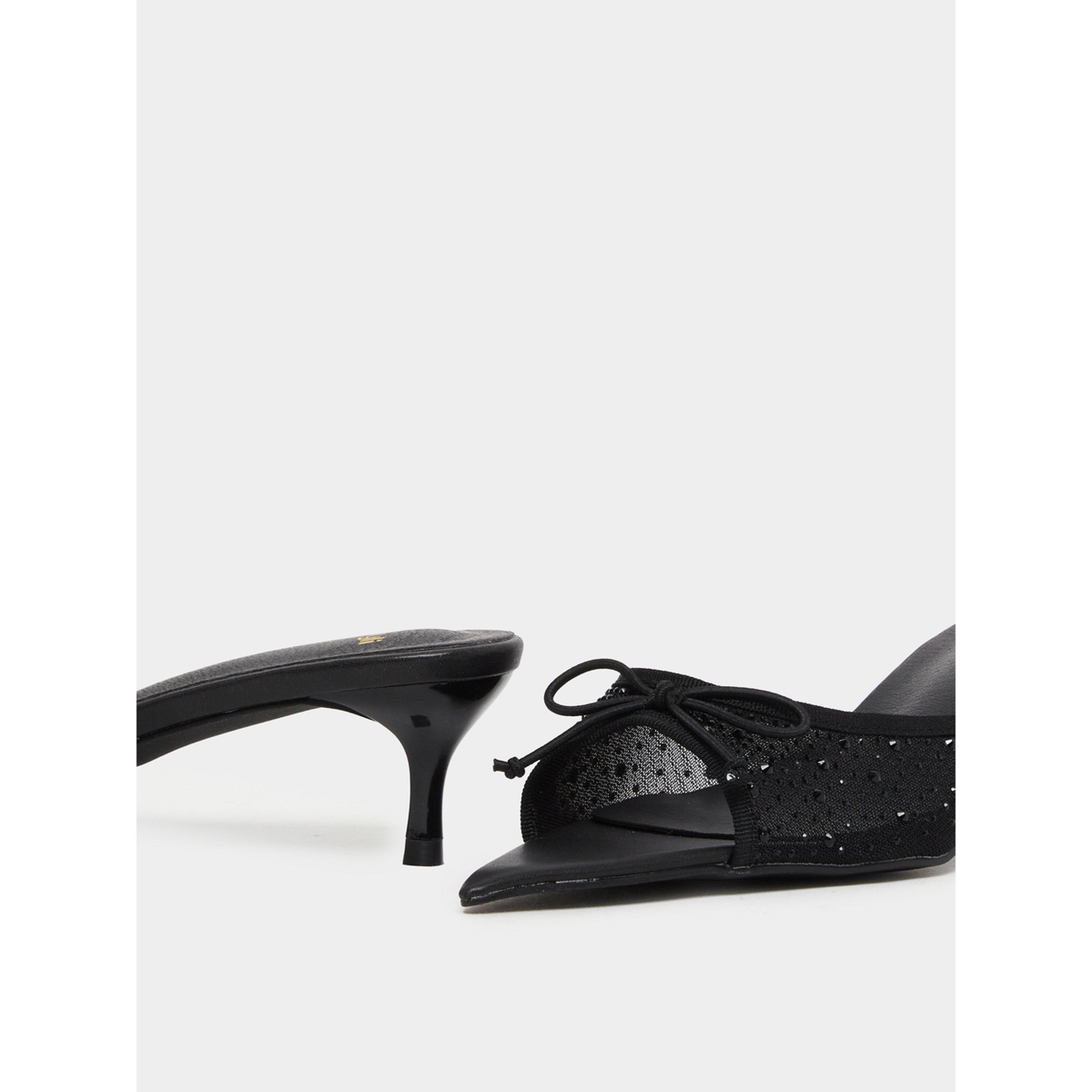 حذاء ميولز نسائي أسود بشبكة وفيونكة وكعب قصير-women-shoes-heels-image-3