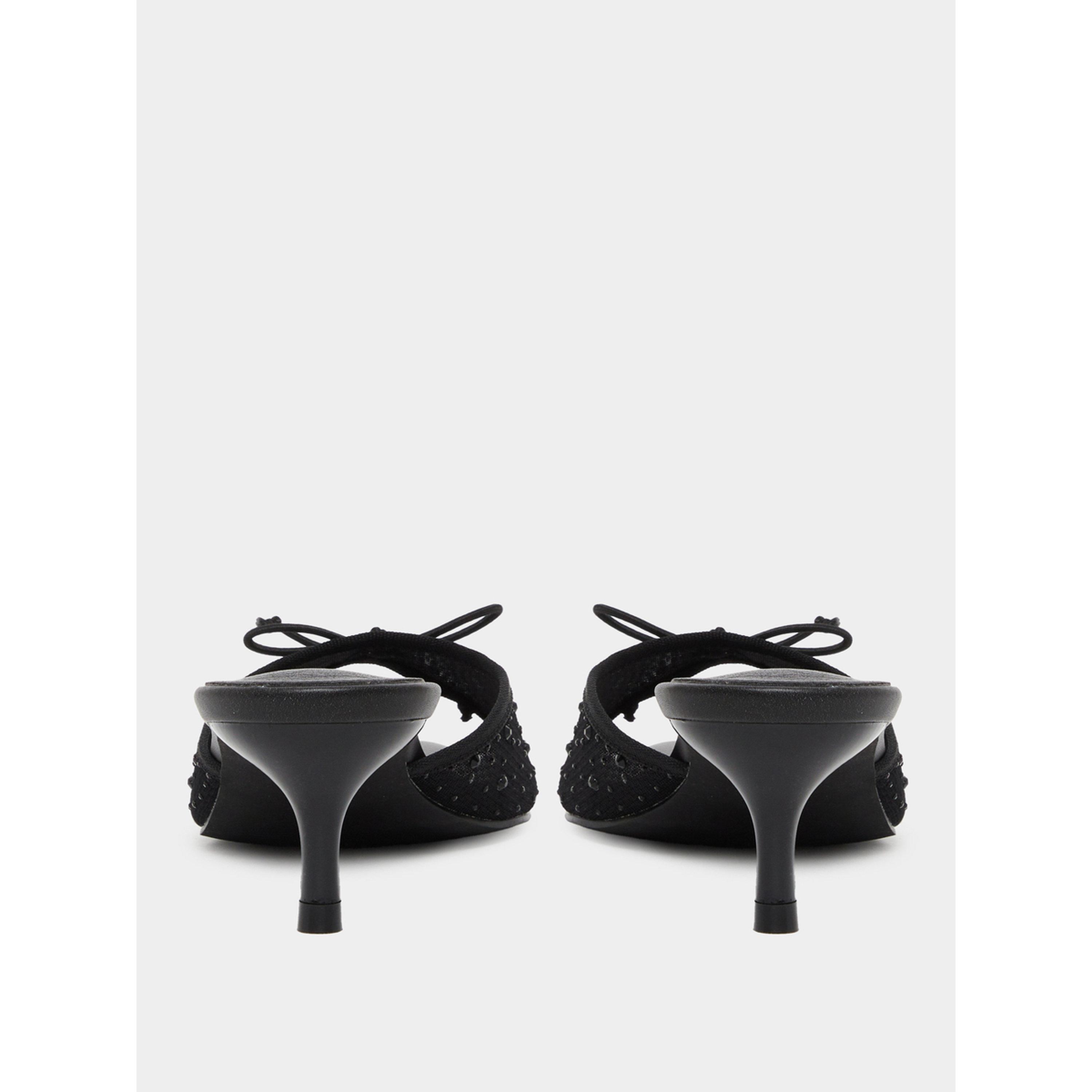 حذاء ميولز نسائي أسود بشبكة وفيونكة وكعب قصير-women-shoes-heels-image-4