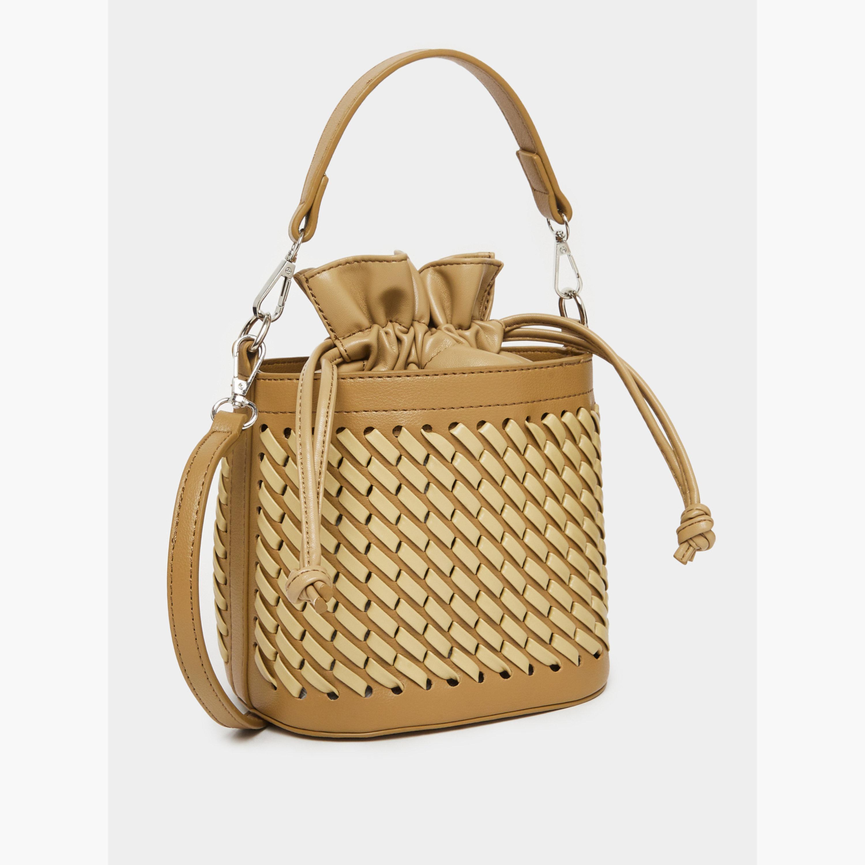 Styli Woven Bucket Bag with Strap-women-bagsandwallets-handbags-image-2