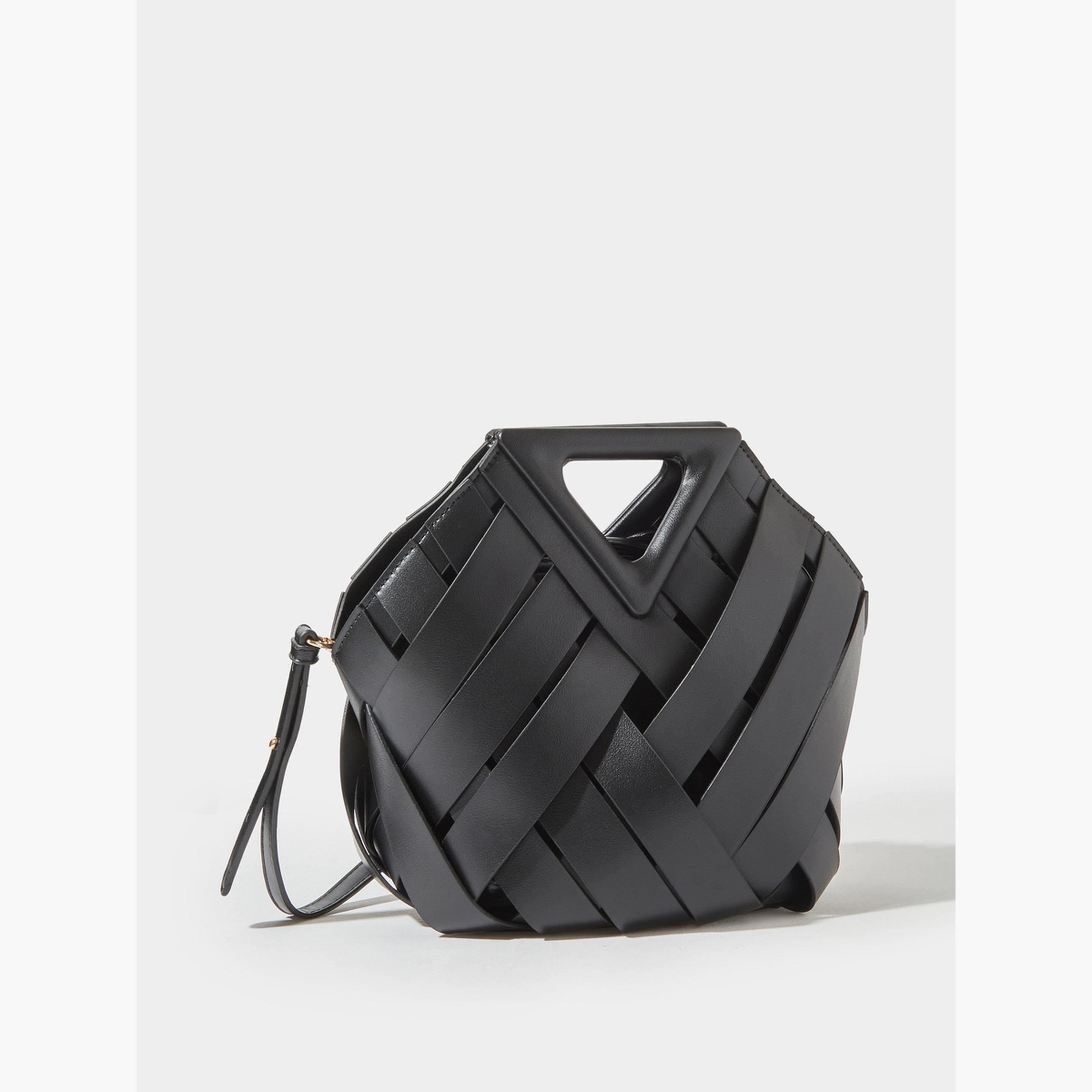 ستايلي - شنطة يد سوداء منسوجة برباط-women-bagsandwallets-handbags-image-1