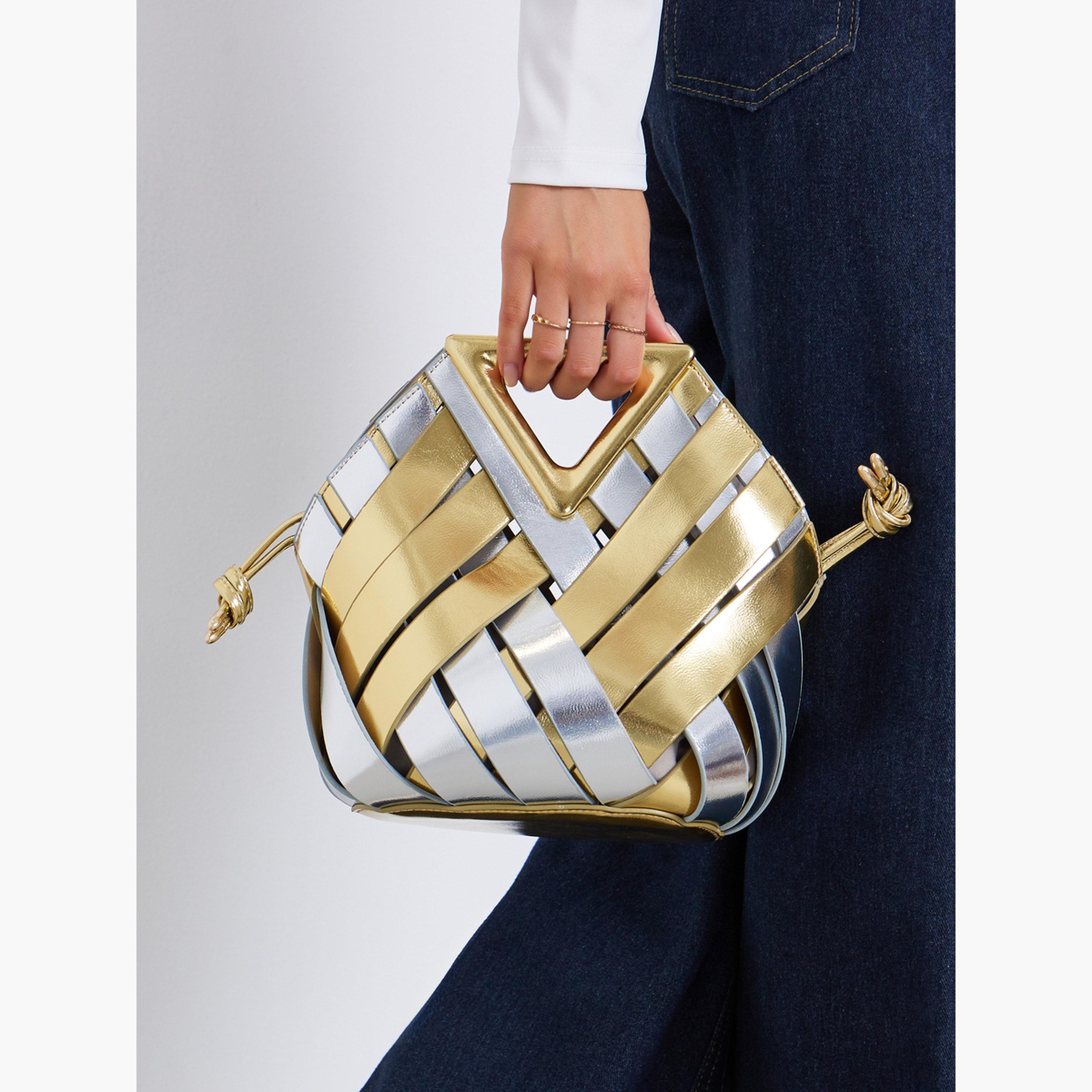 Styli Metallic Woven Drawstring Handbag-women-bagsandwallets-handbags-image-2