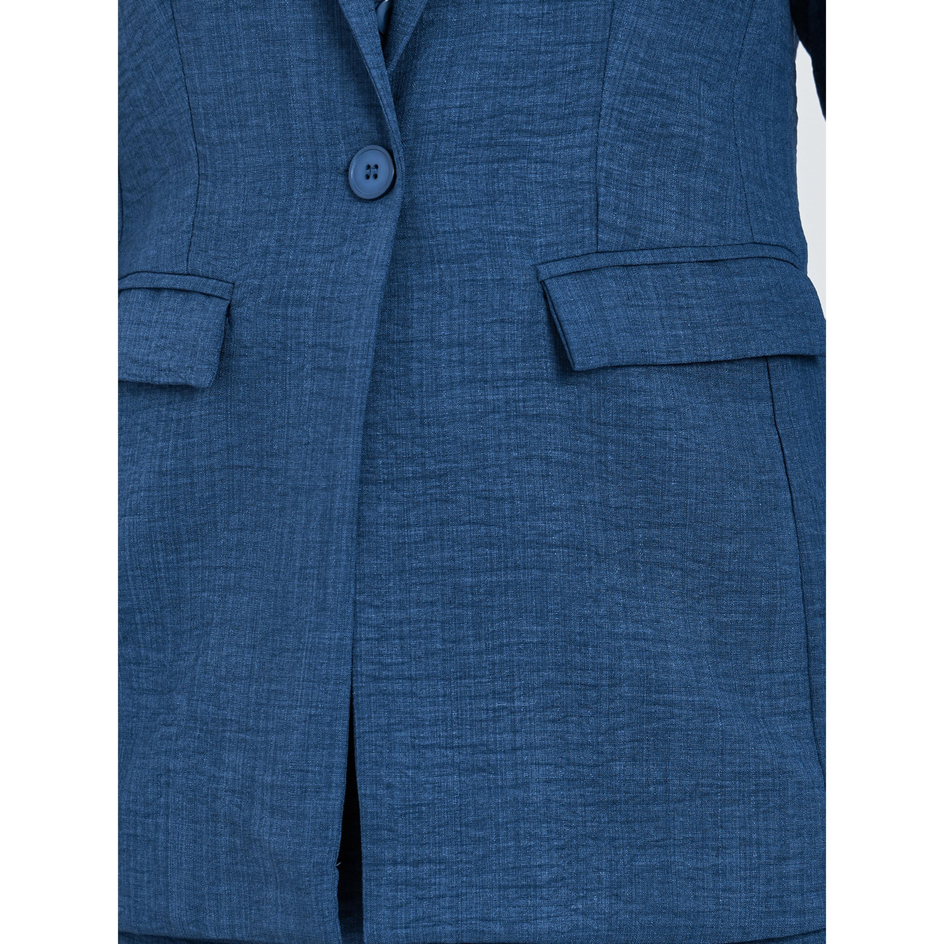 Styli Women Blue Regular Fit Linen Look Blazer-women-clothing-coatsandjackets-blazers-image-3