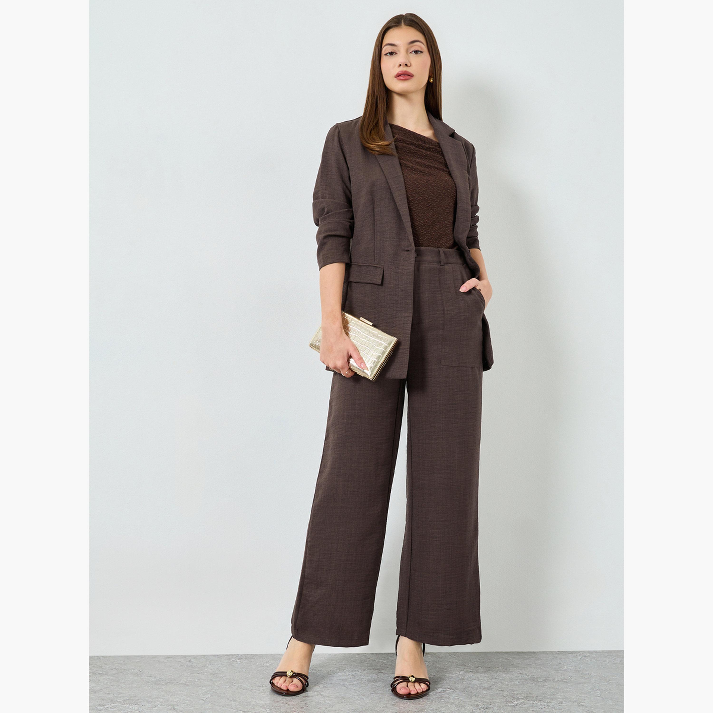 ستايلي - بليزر بقصة عادية من الكتان لون بني-women-clothing-coatsandjackets-blazers-image-2
