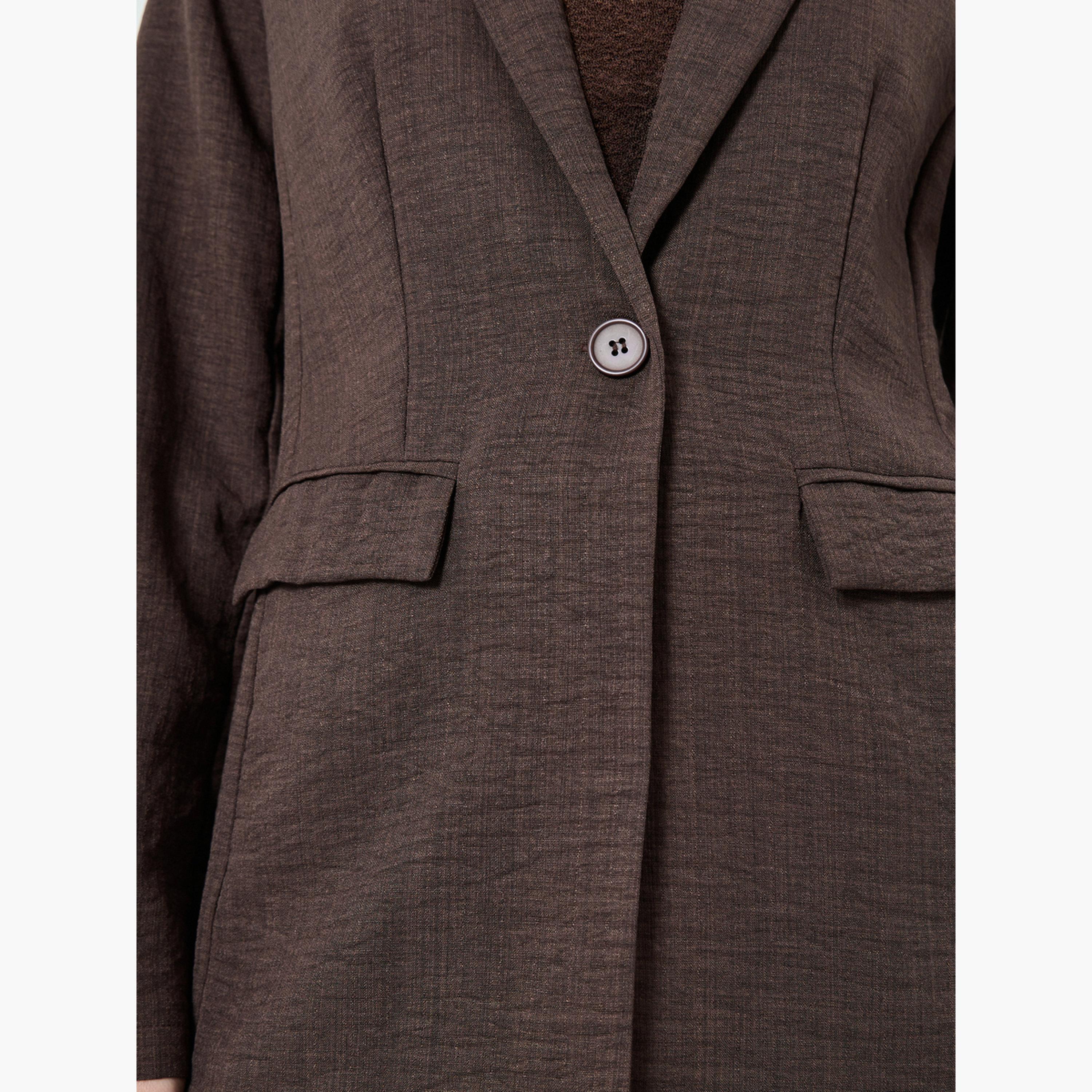 ستايلي - بليزر بقصة عادية من الكتان لون بني-women-clothing-coatsandjackets-blazers-image-4