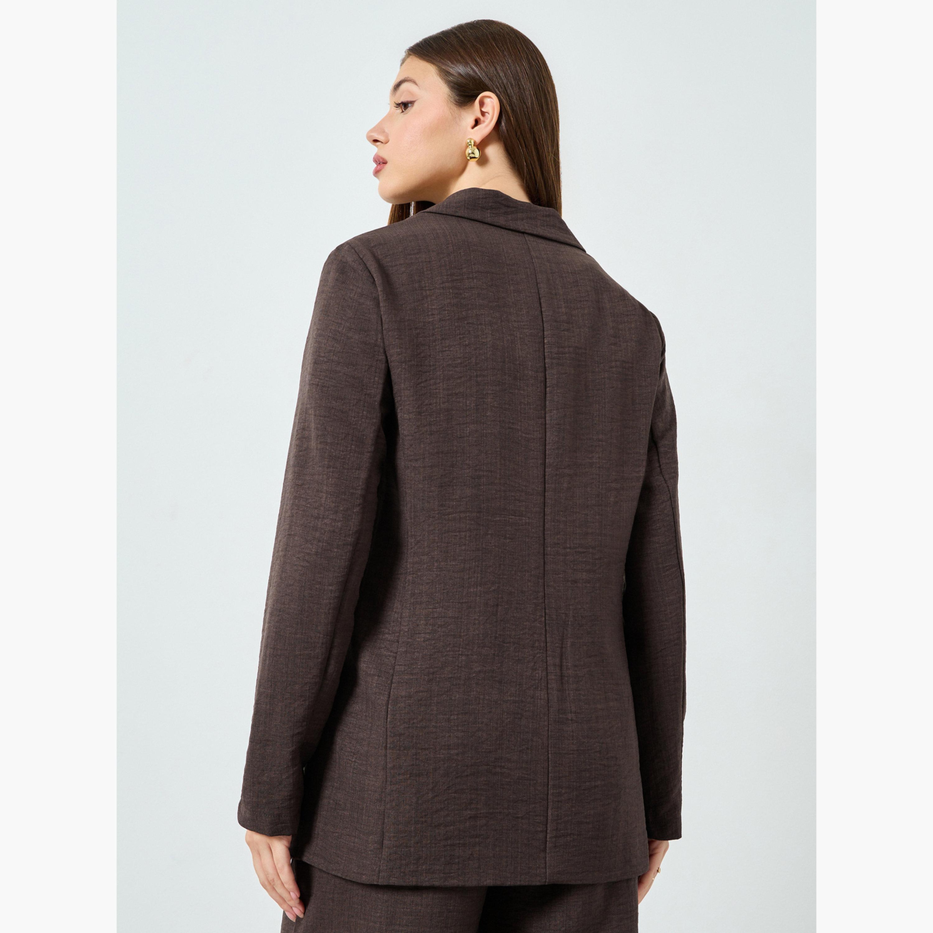 Styli Brown Regular Fit Linen Look Blazer-women-clothing-coatsandjackets-blazers-image-5