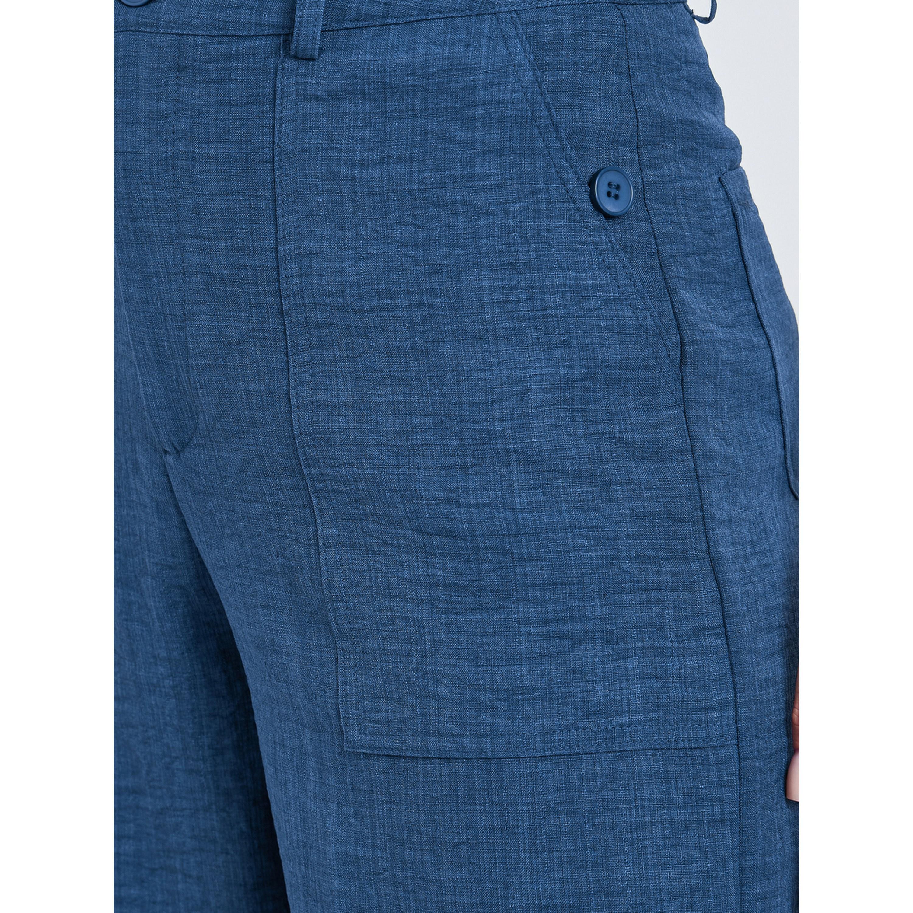 Styli Women Blue Linen Look Wide Leg Trousers-women-clothing-bottoms-trousers-image-3
