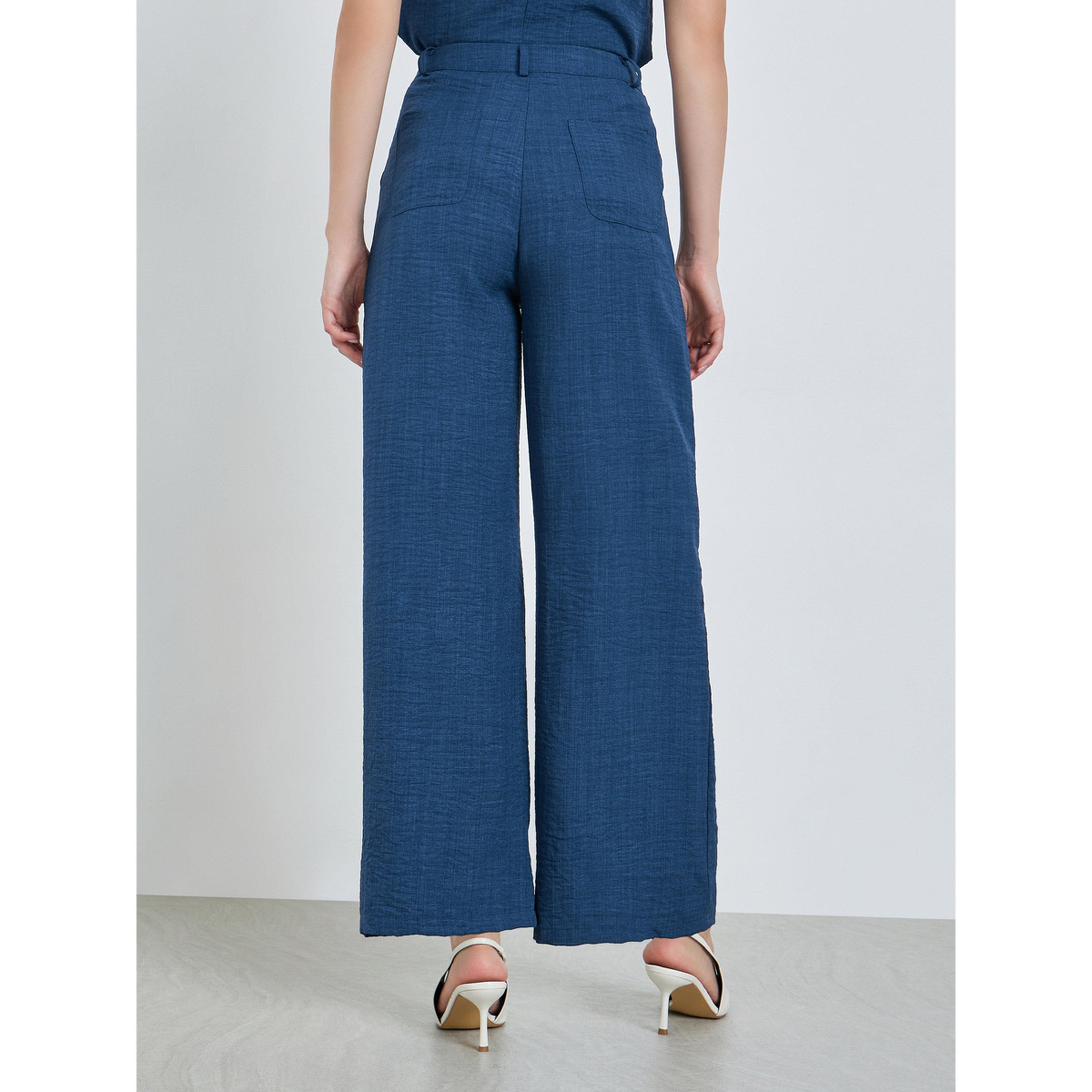 Styli Women Blue Linen Look Wide Leg Trousers-women-clothing-bottoms-trousers-image-4