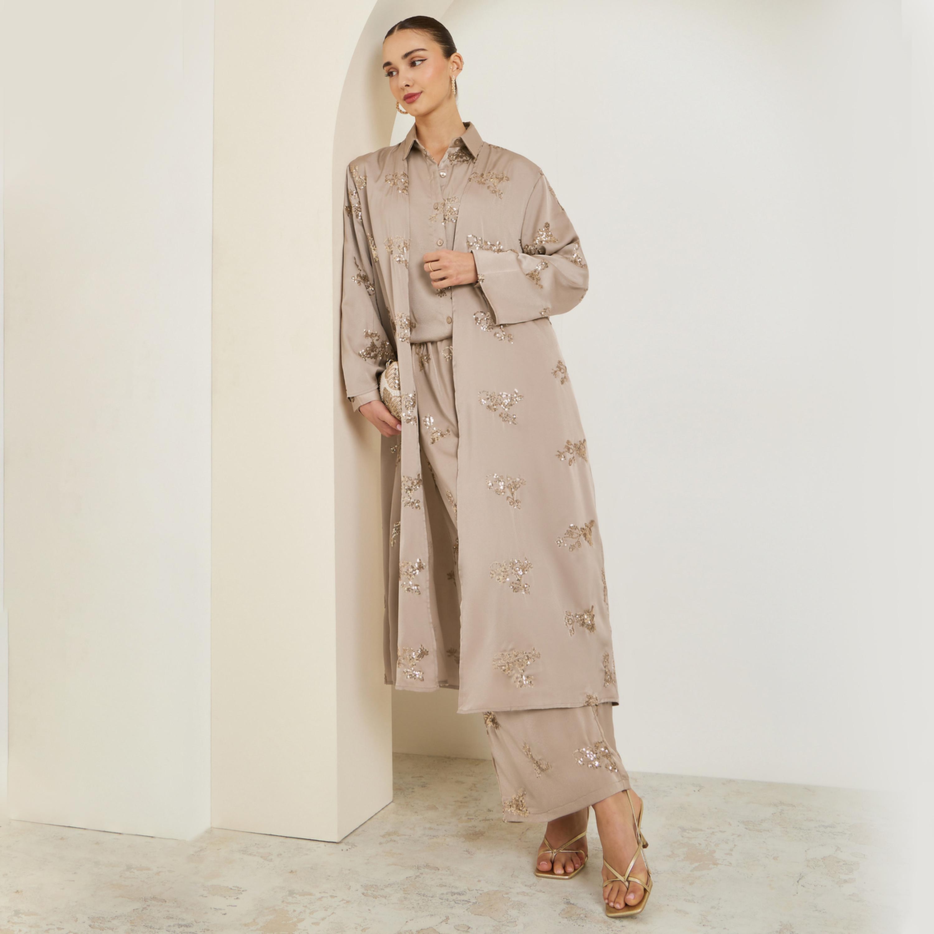 ستايلي - كيمونو ساتان مرصع بالترتر لون بيج-women-winterwear-coatsandjackets-jackets-image-1