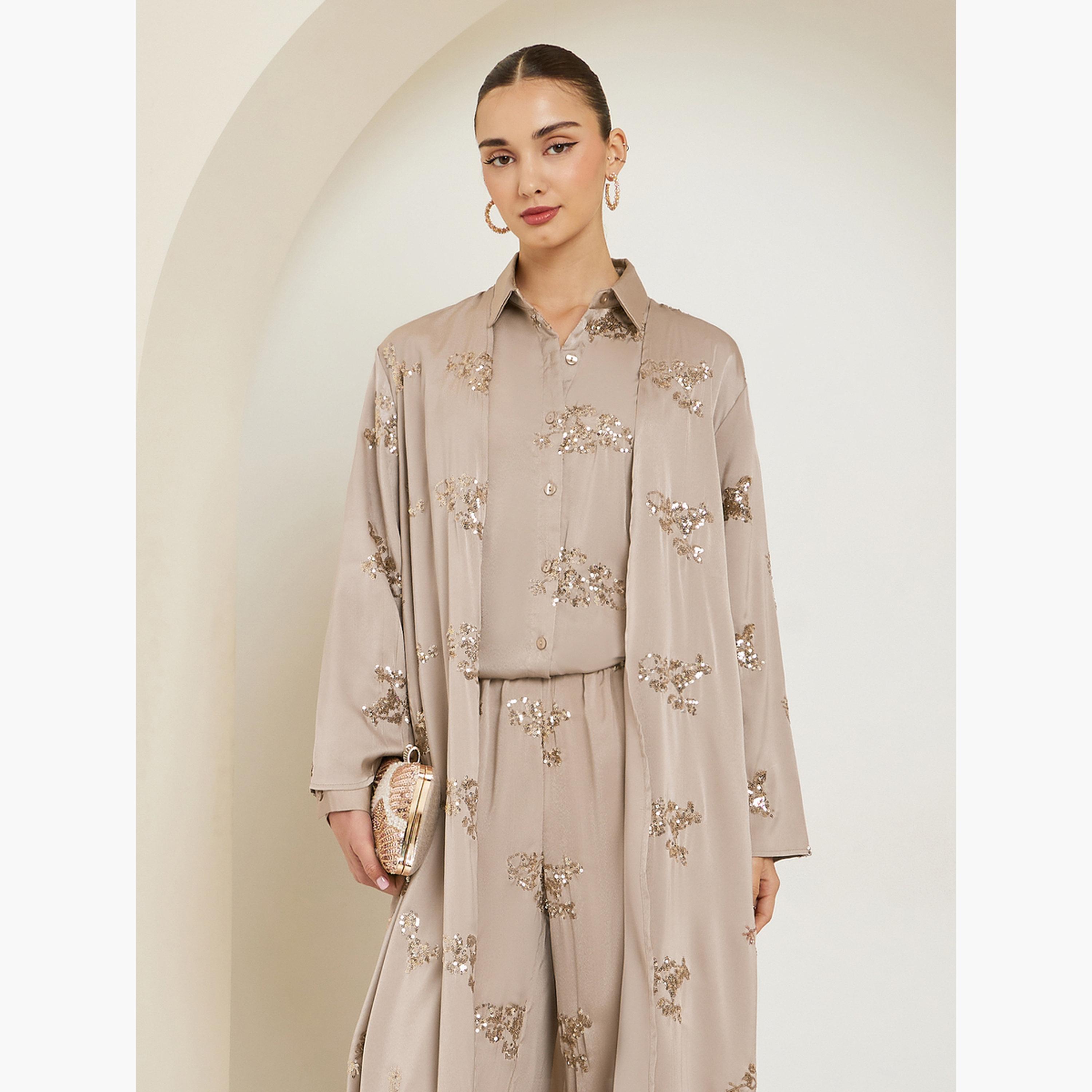 ستايلي - كيمونو ساتان مرصع بالترتر لون بيج-women-winterwear-coatsandjackets-jackets-image-3