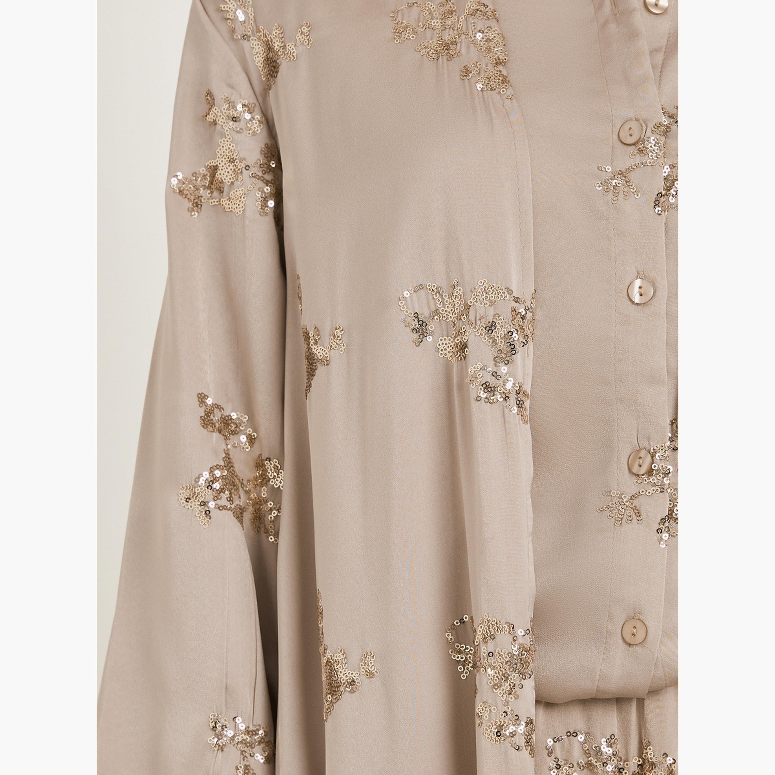 Styli Beige Sequin Satin Kimono-women-winterwear-coatsandjackets-jackets-image-4