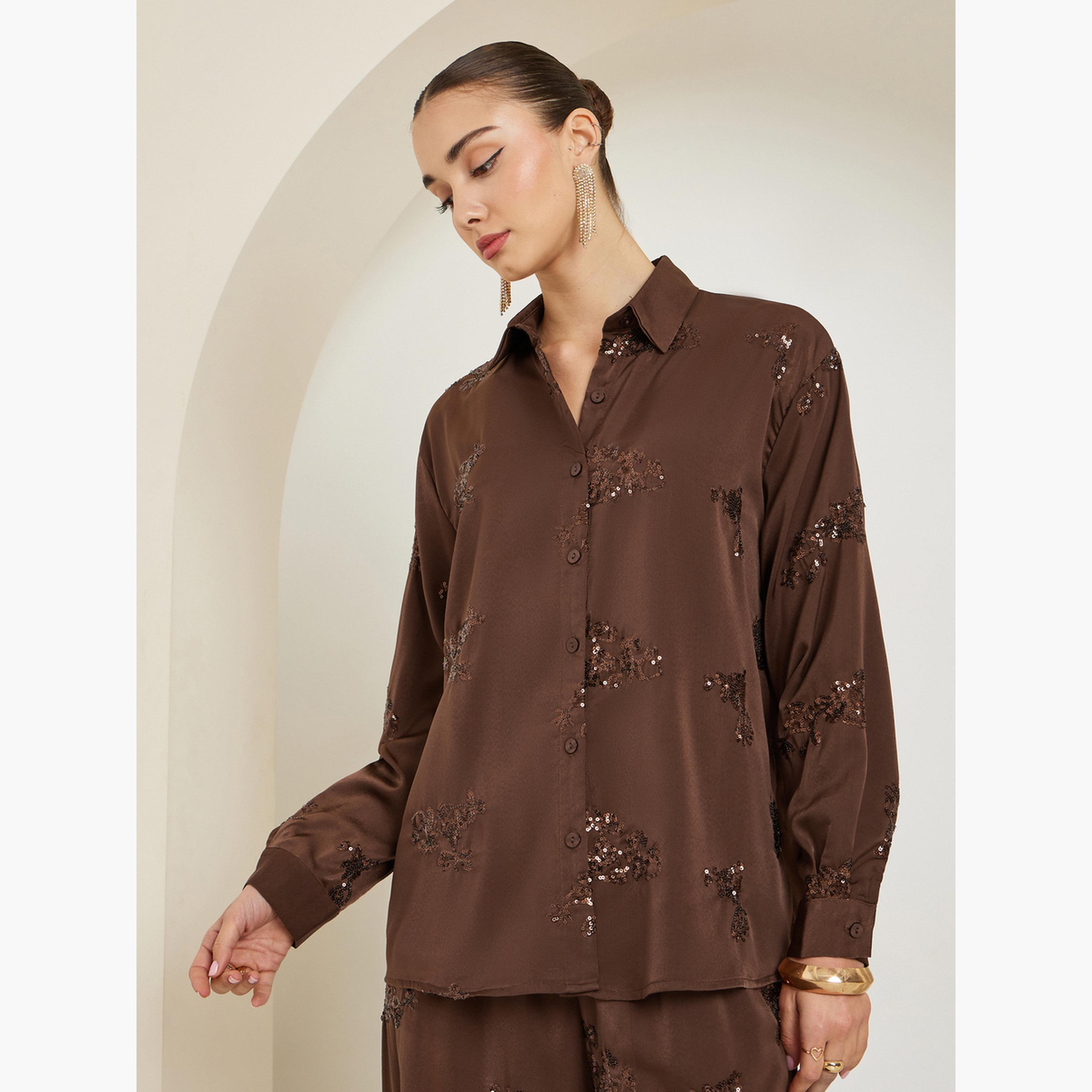 بلوزة ساتان للسهرة مطرز بالترتر-women-clothing-shirtsandblouses-shirts-image-1