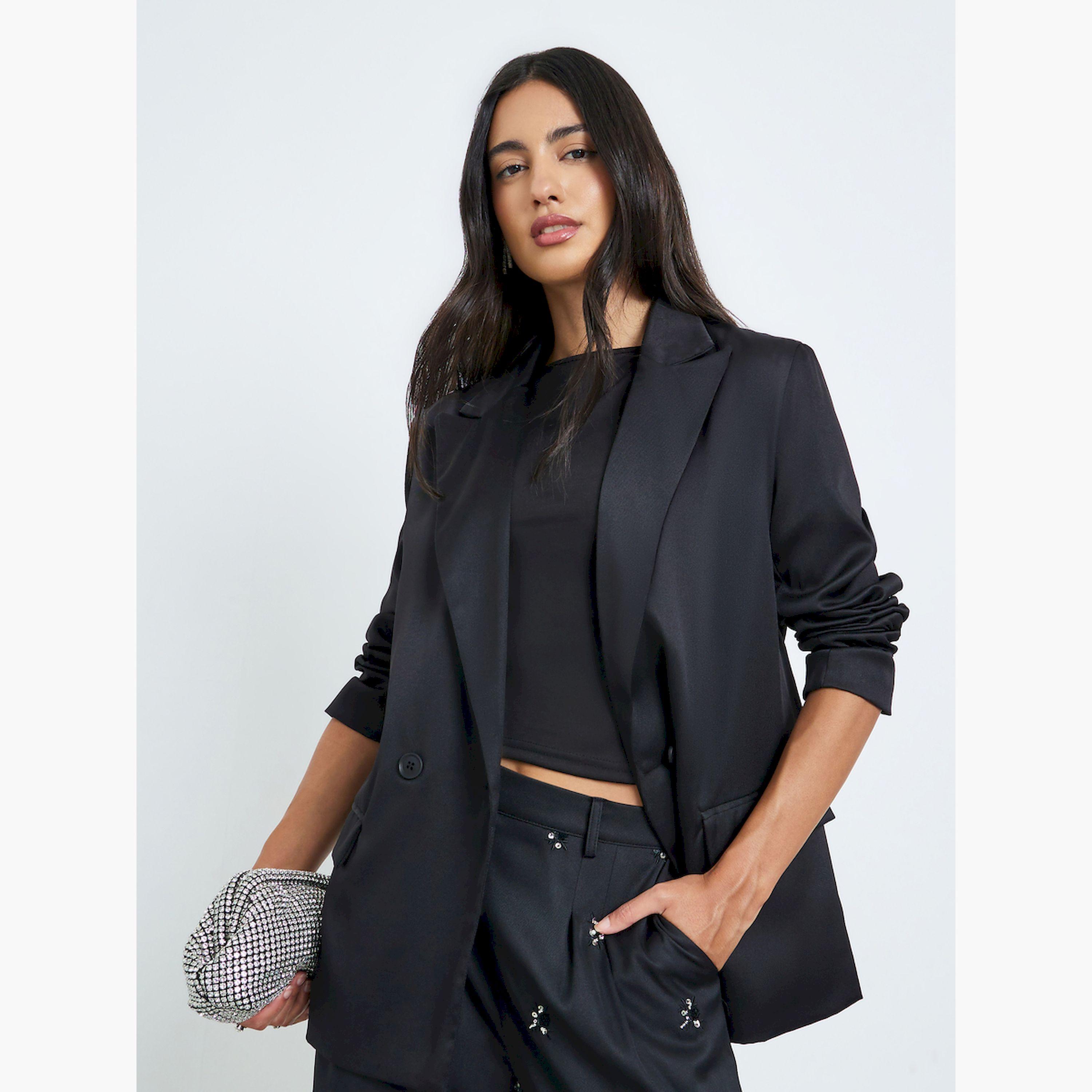 بليزر نسائي بقصة عادية وأزرار مزدوجة-women-clothing-coatsandjackets-blazers-image-1