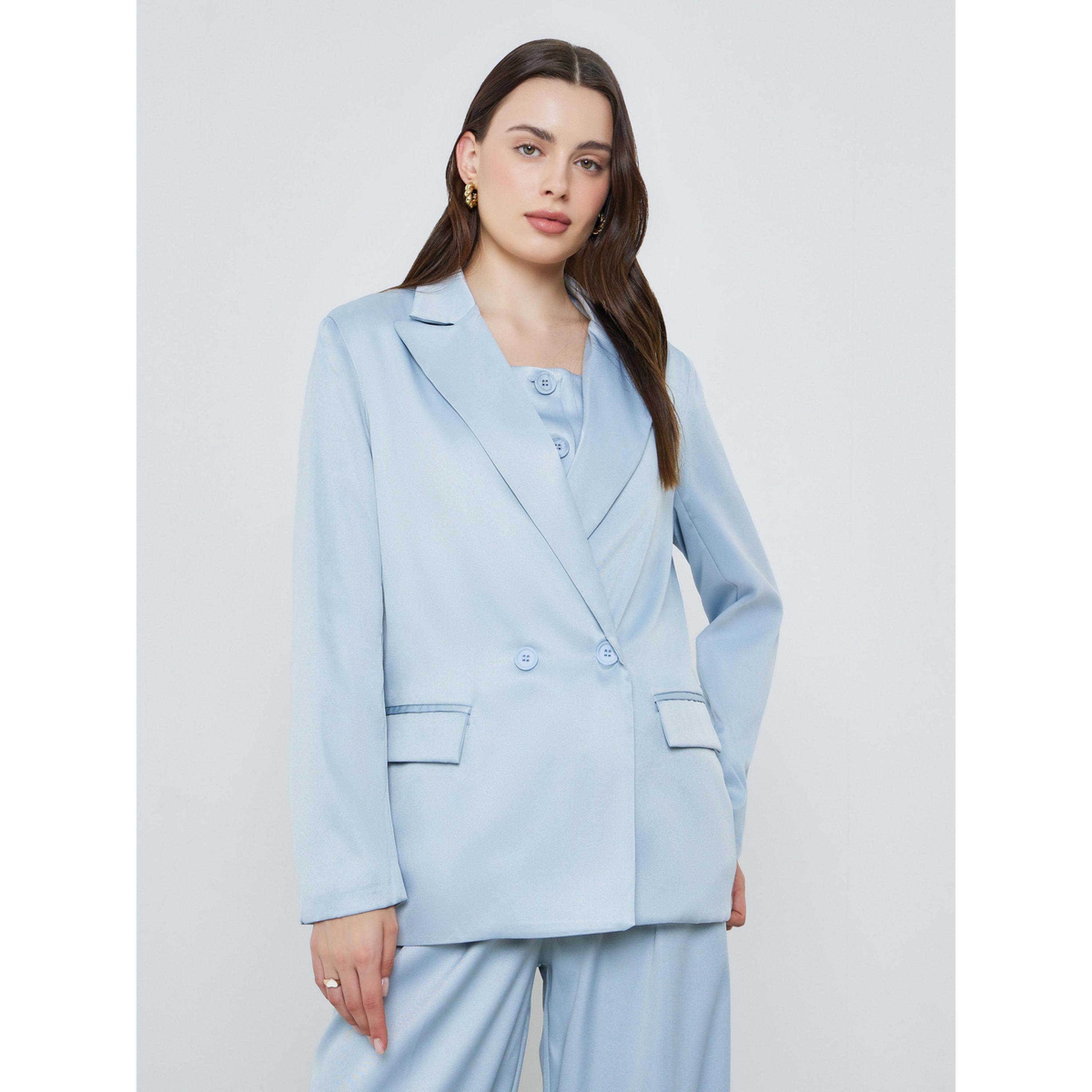 Styli Women Blue Regular Fit Double-Breasted Blazer-women-clothing-coatsandjackets-blazers-image-1