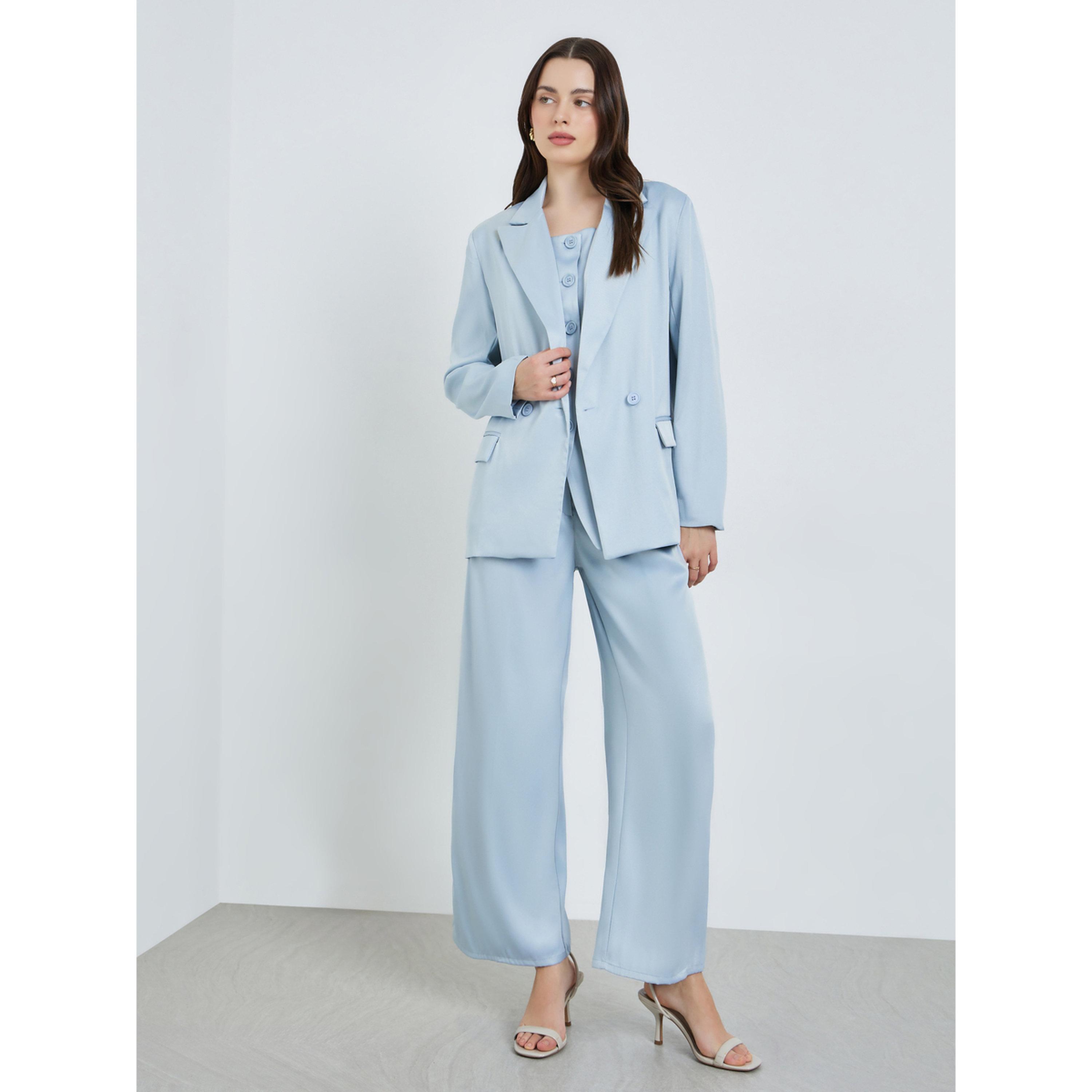 Styli Women Blue Regular Fit Double-Breasted Blazer-women-clothing-coatsandjackets-blazers-image-2