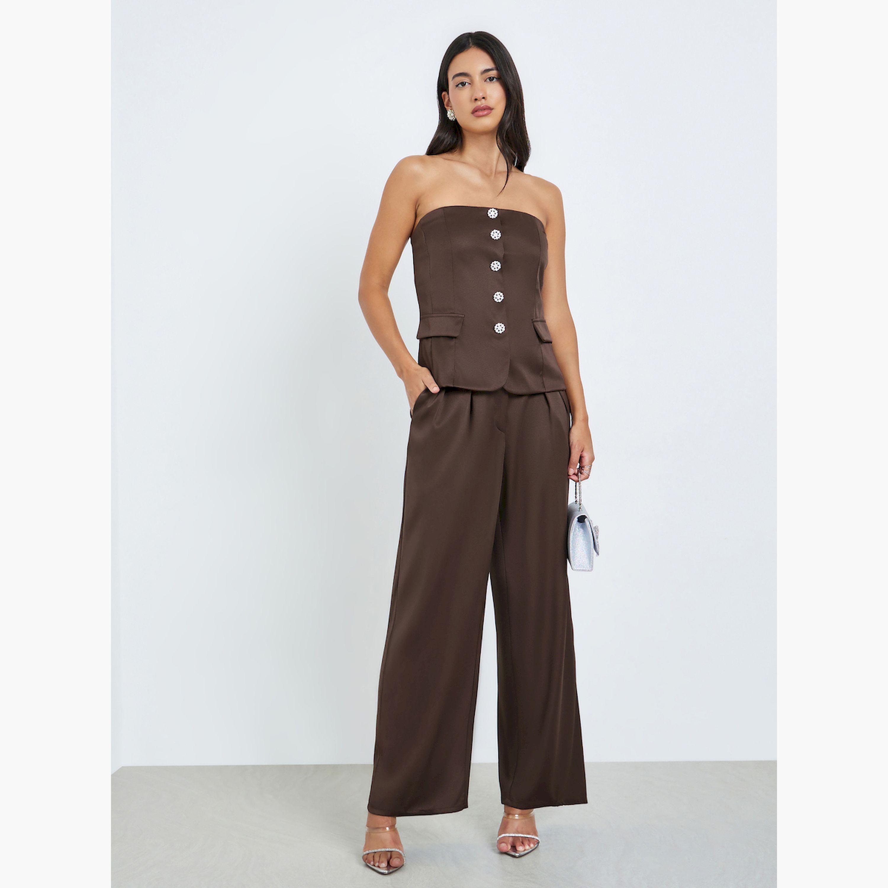 Styli Brown Embellished Sleeveless Waistcoat-women-clothing-shirtsandblouses-blouses-image-2