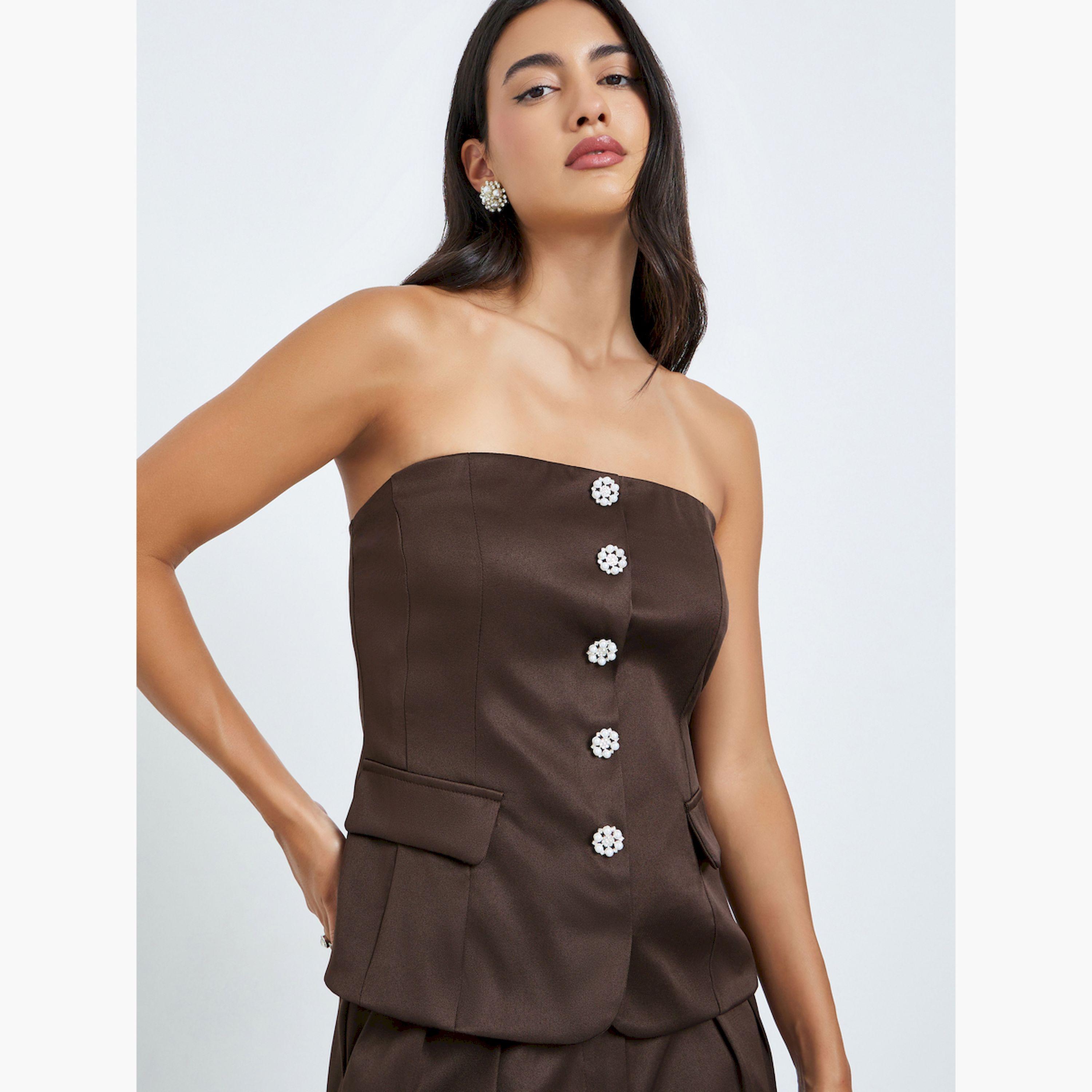 Styli Brown Embellished Sleeveless Waistcoat-women-clothing-shirtsandblouses-blouses-image-4
