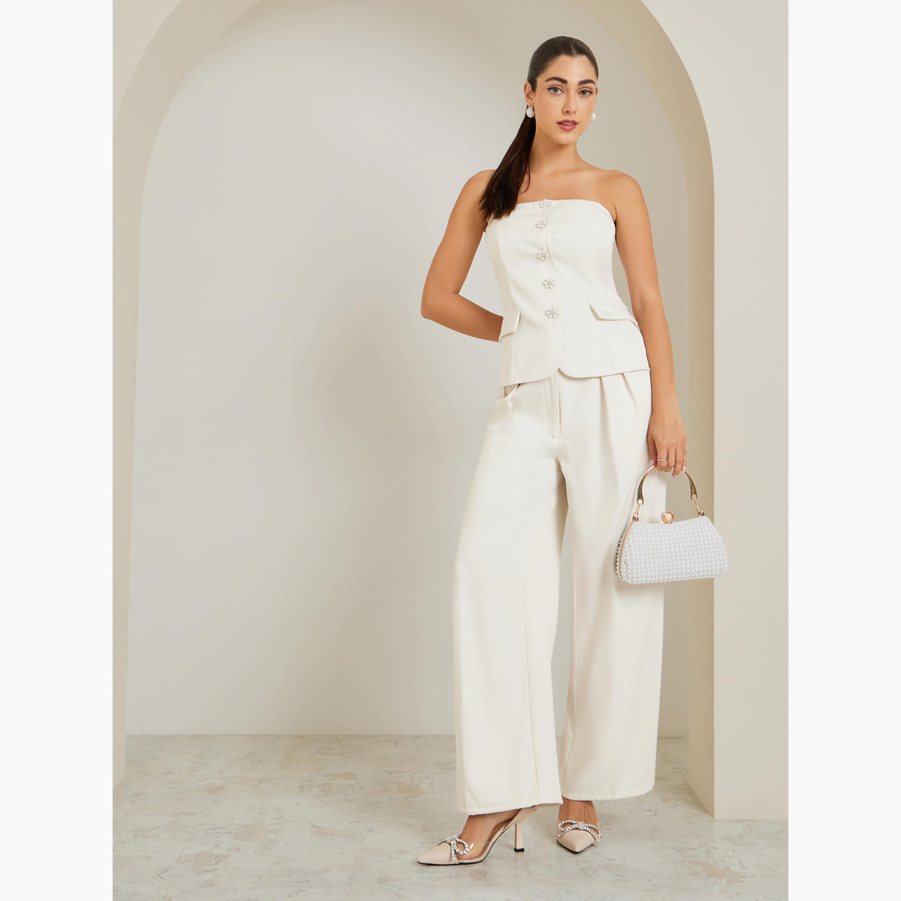 Styli Off-White Sleeveless Buttoned Waistcoat-women-clothing-shirtsandblouses-blouses-image-2