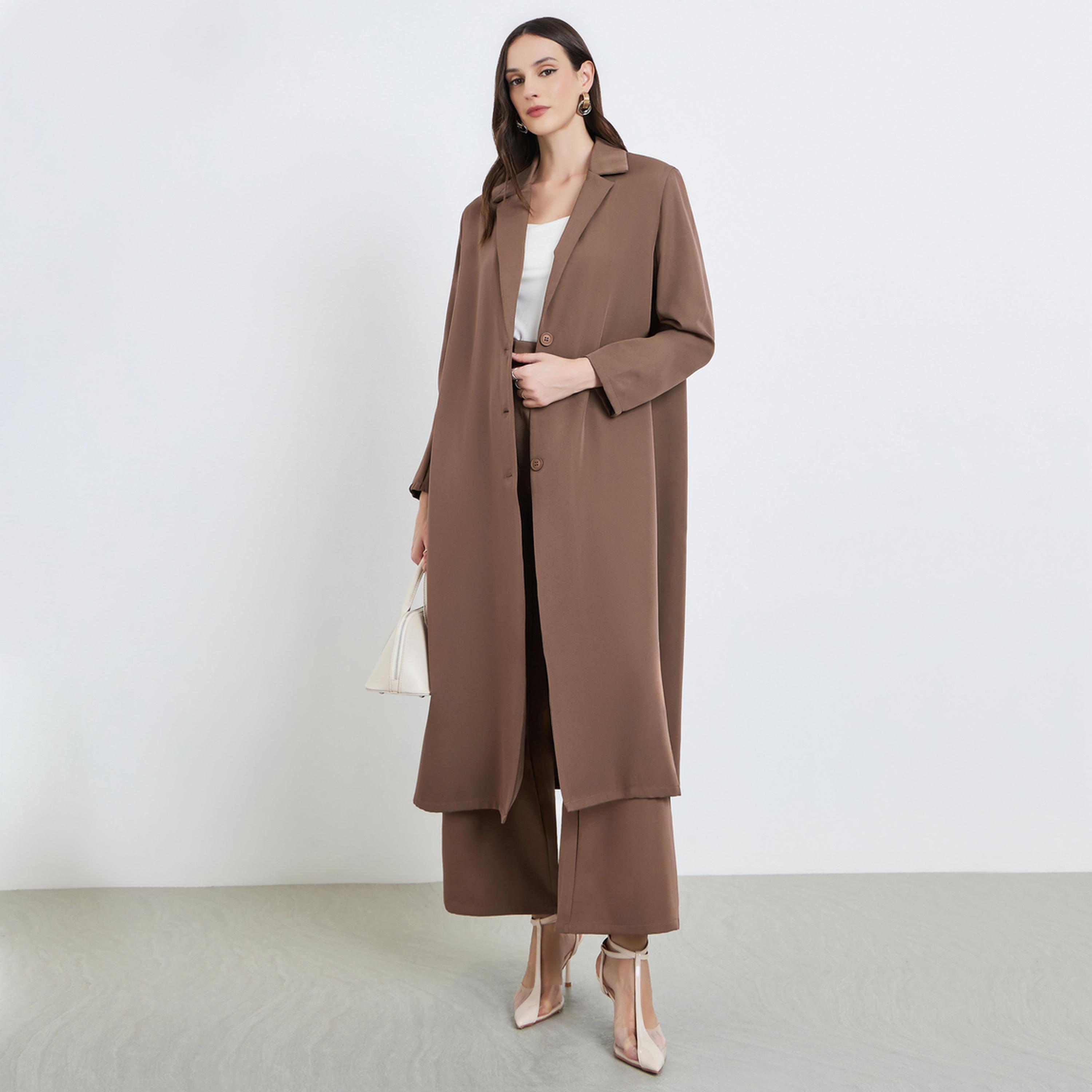 Styli Brown Notch Label Buttoned Blazer Kimono-women-clothing-coatsandjackets-blazers-image-1