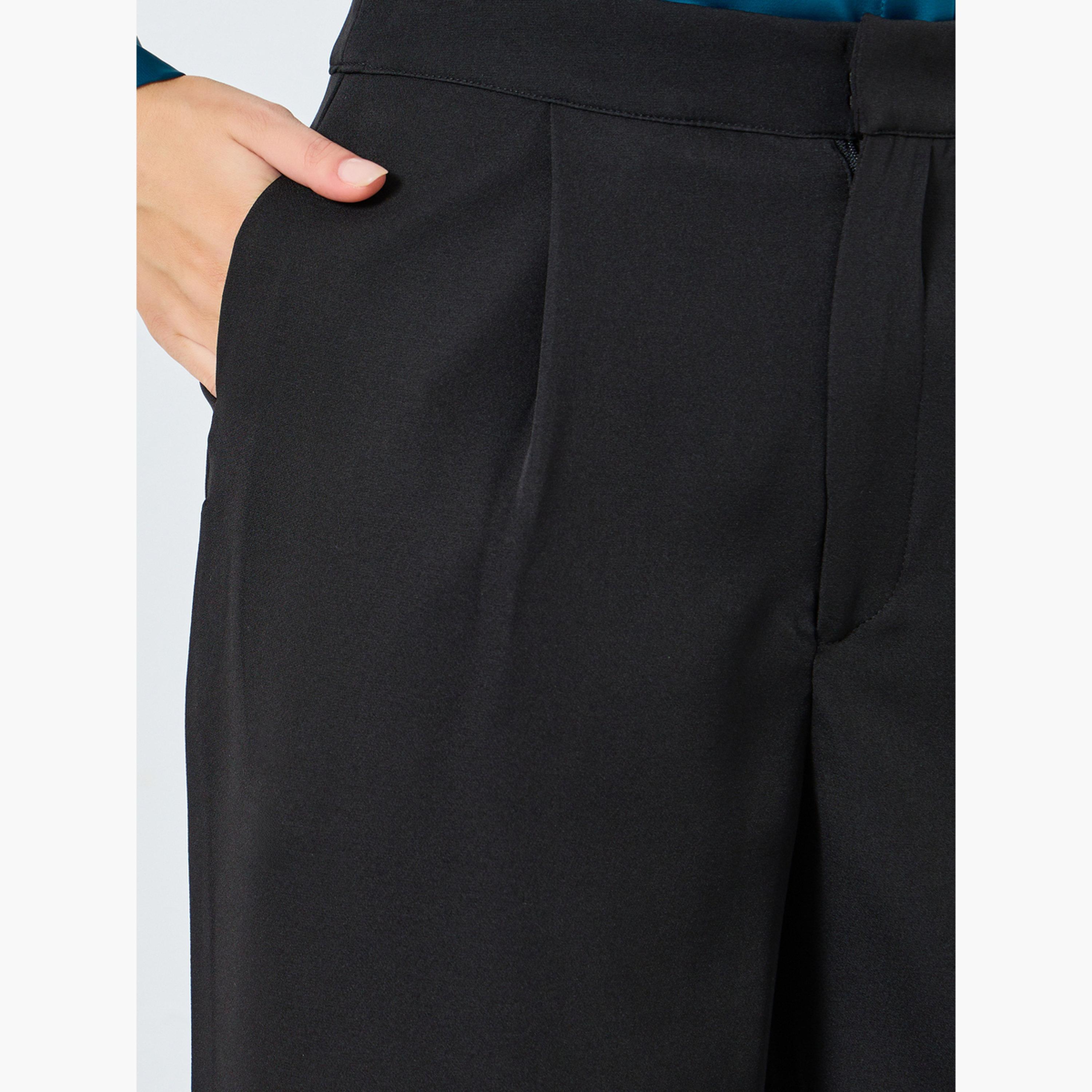 بنطال رسمي بأرجل واسعة وتفاصيل كسرات أمامية-women-clothing-bottoms-trousers-image-3