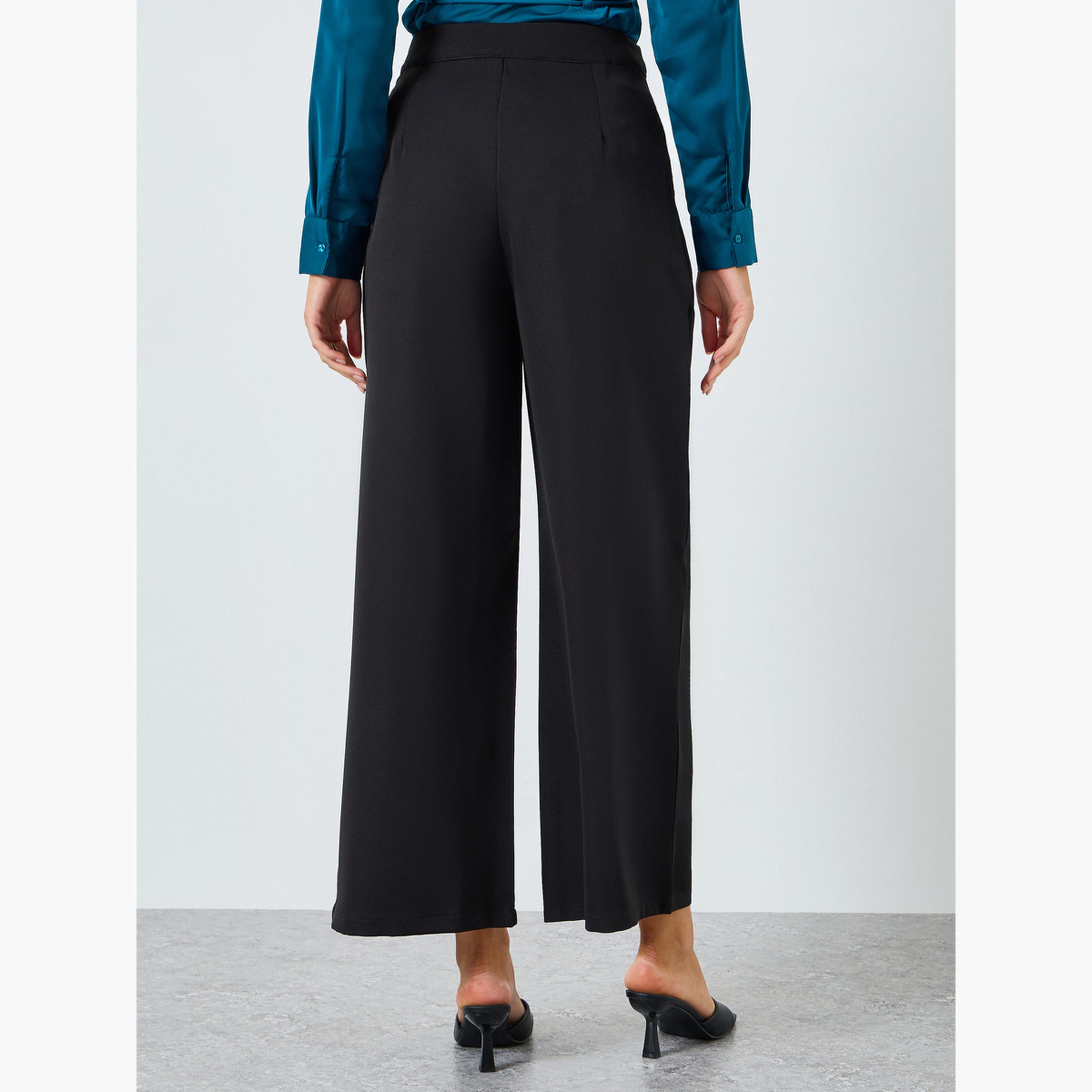 بنطال رسمي بأرجل واسعة وتفاصيل كسرات أمامية-women-clothing-bottoms-trousers-image-4