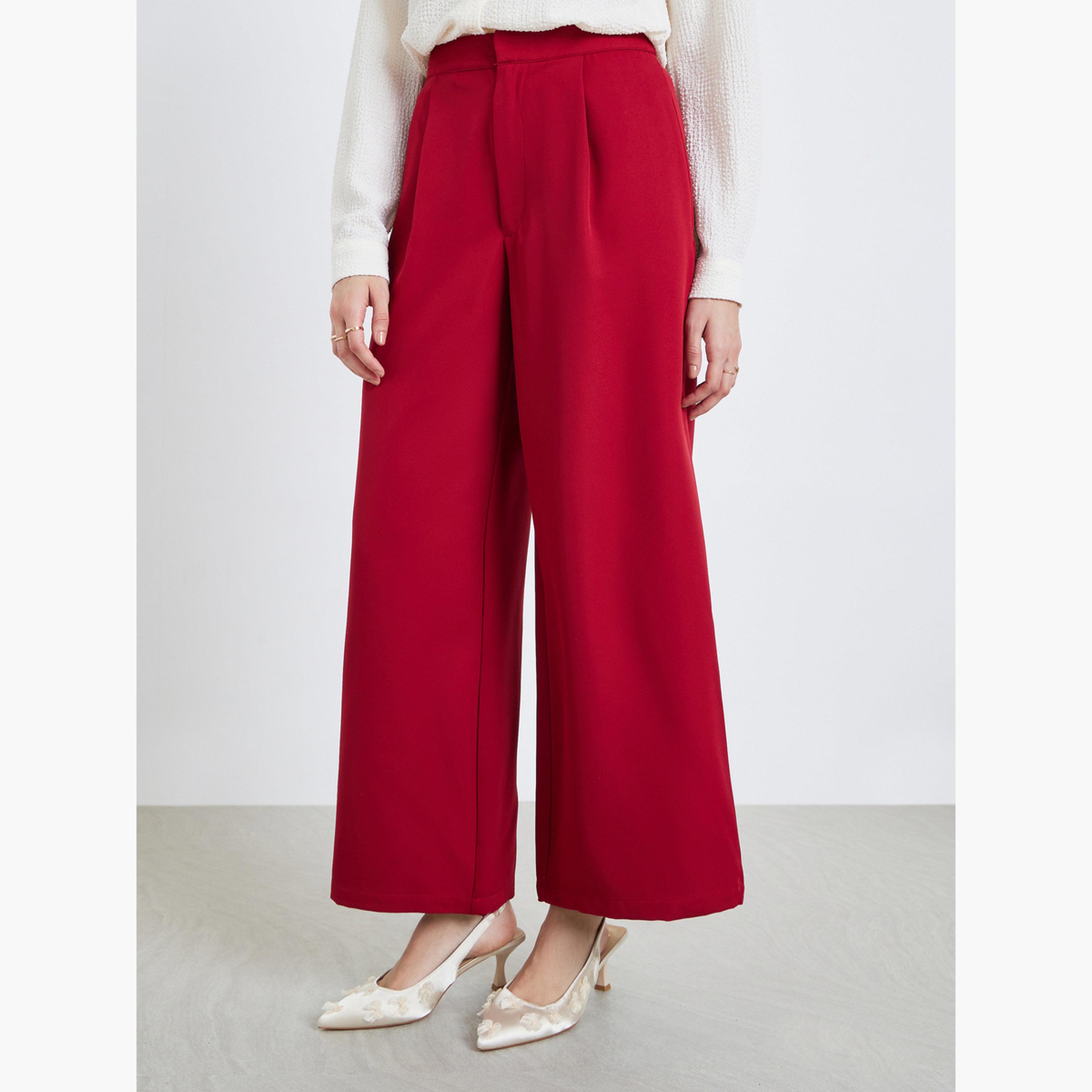 Styli Women Burgundy Wide Leg Trousers-women-clothing-bottoms-trousers-image-1