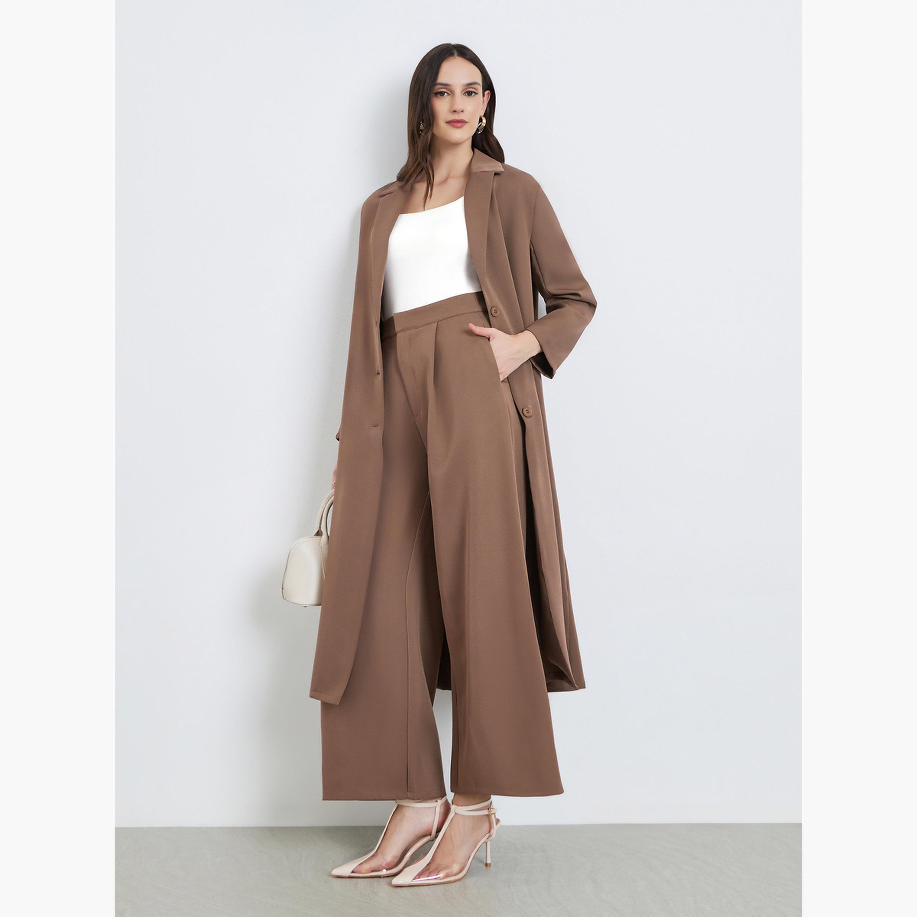 Styli Women Brown Wide Leg Trousers-women-clothing-bottoms-trousers-image-2
