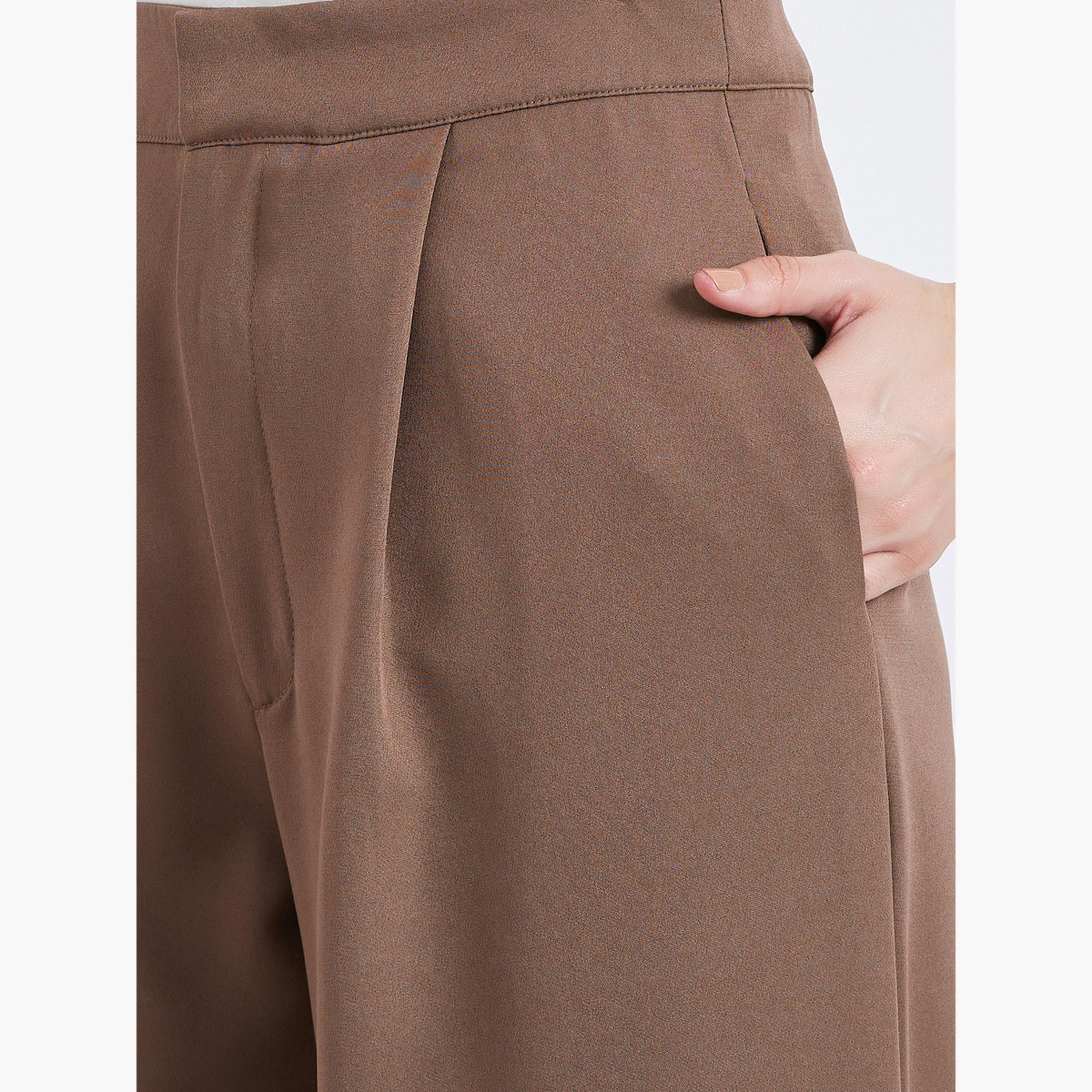 Styli Women Brown Wide Leg Trousers-women-clothing-bottoms-trousers-image-3