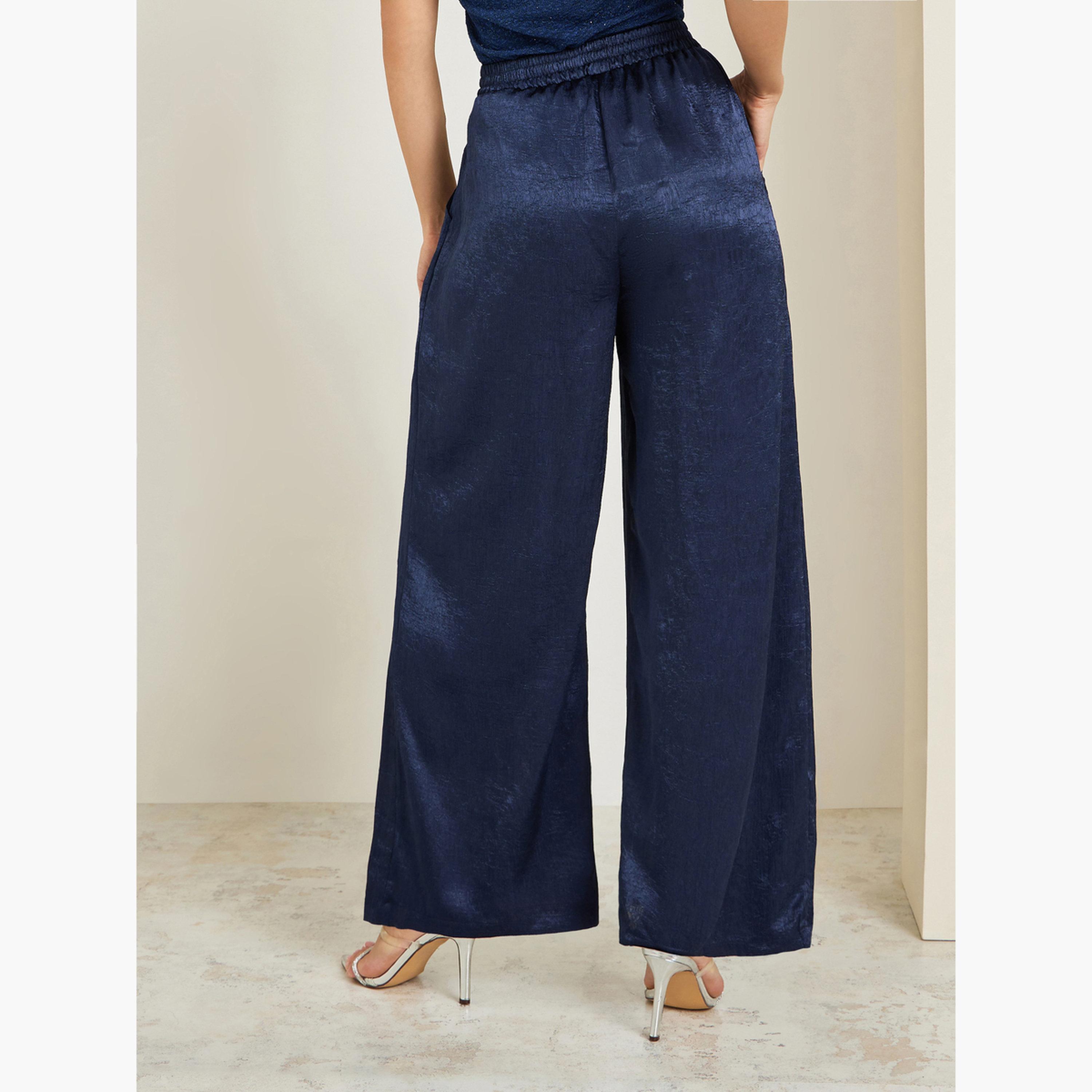 Styli Women Blue Shimmer Wide Leg Trousers-women-clothing-bottoms-trousers-image-5