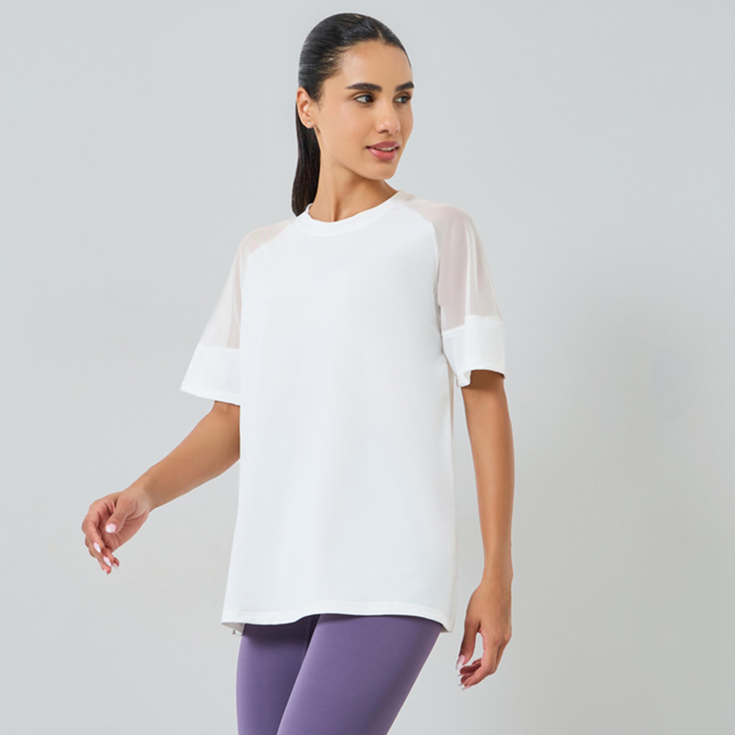 Styli Women White Shoulder Mesh Panel Top-women-clothing-tshirts-image-1