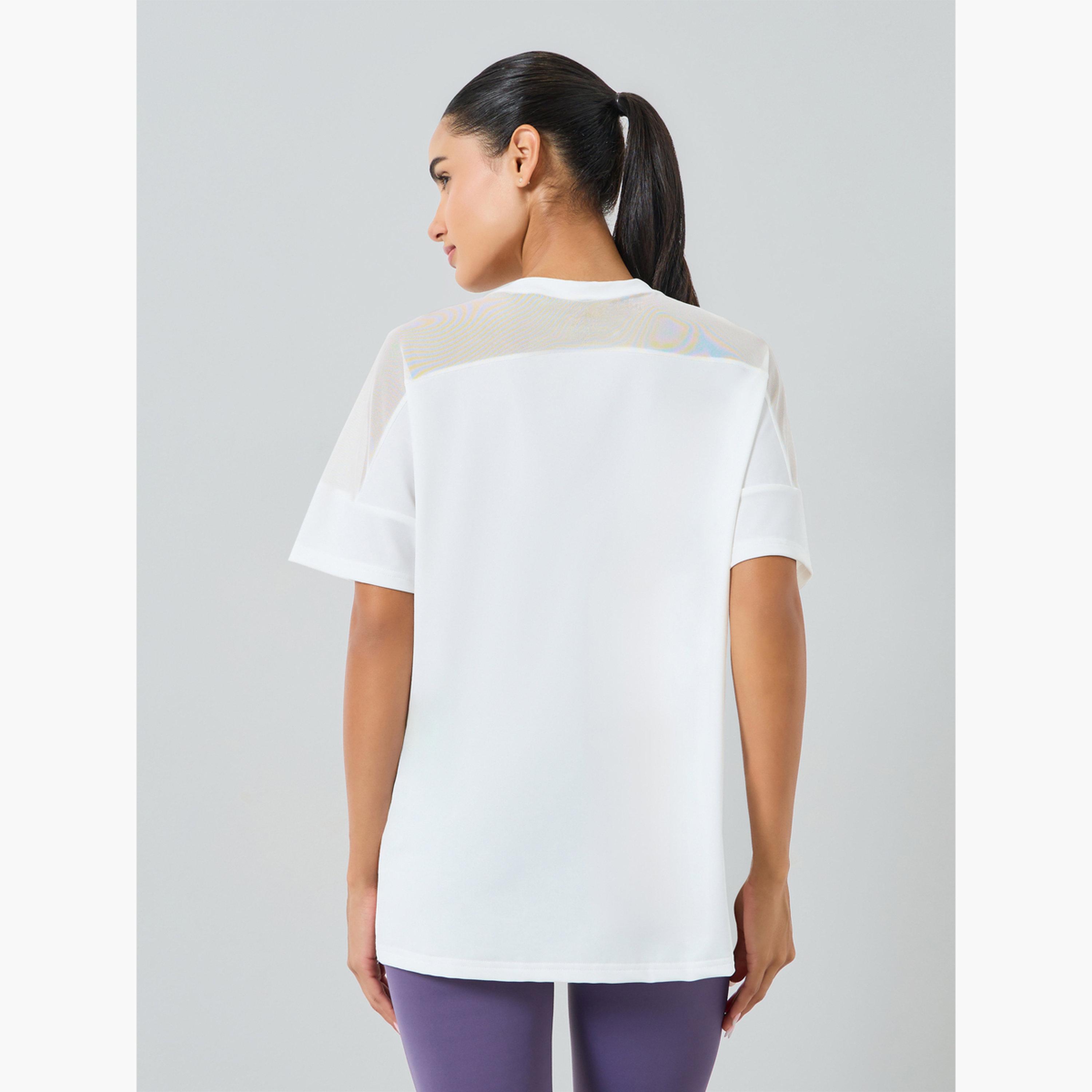 Styli Women White Shoulder Mesh Panel Top-women-clothing-tshirts-image-3