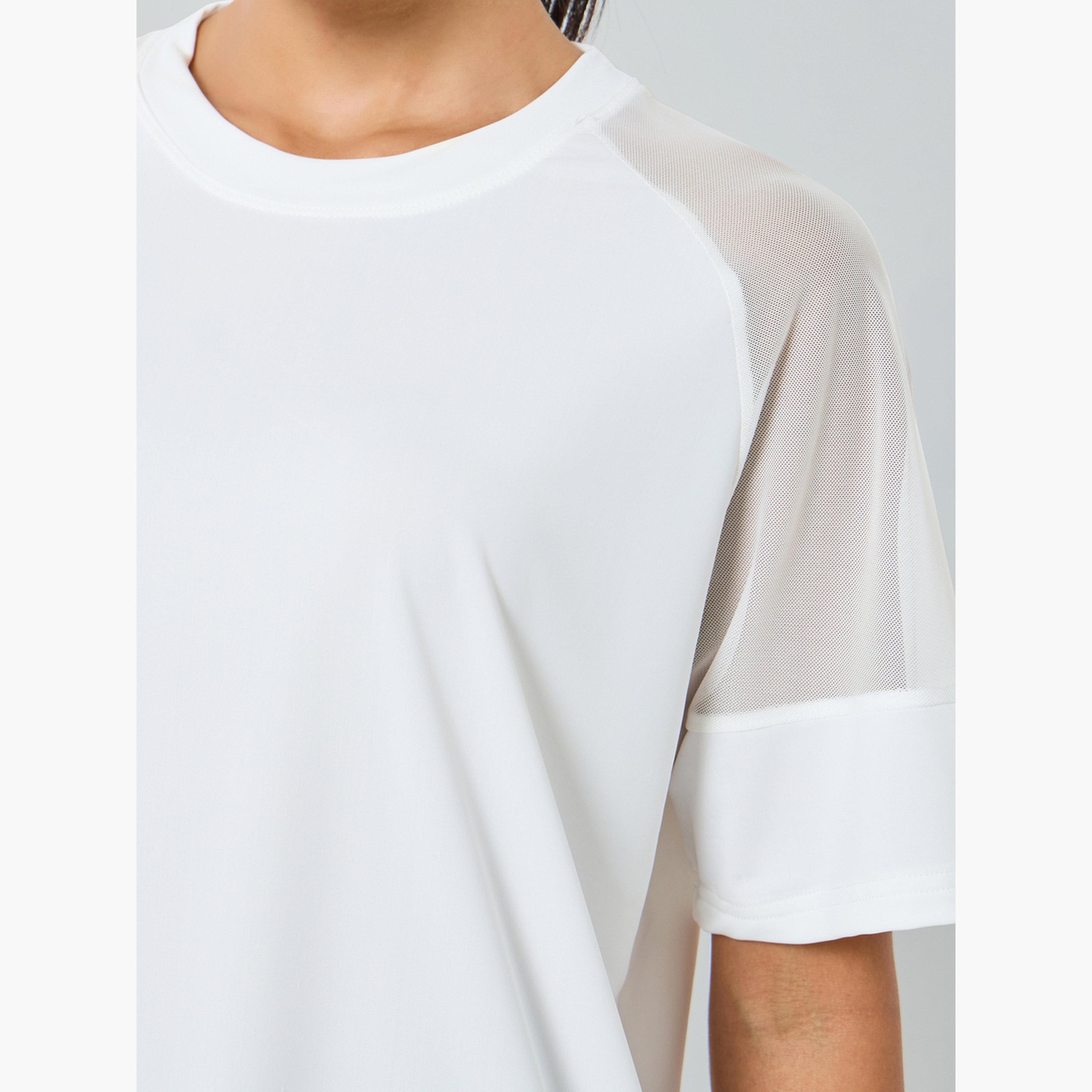 Styli Women White Shoulder Mesh Panel Top-women-clothing-tshirts-image-4