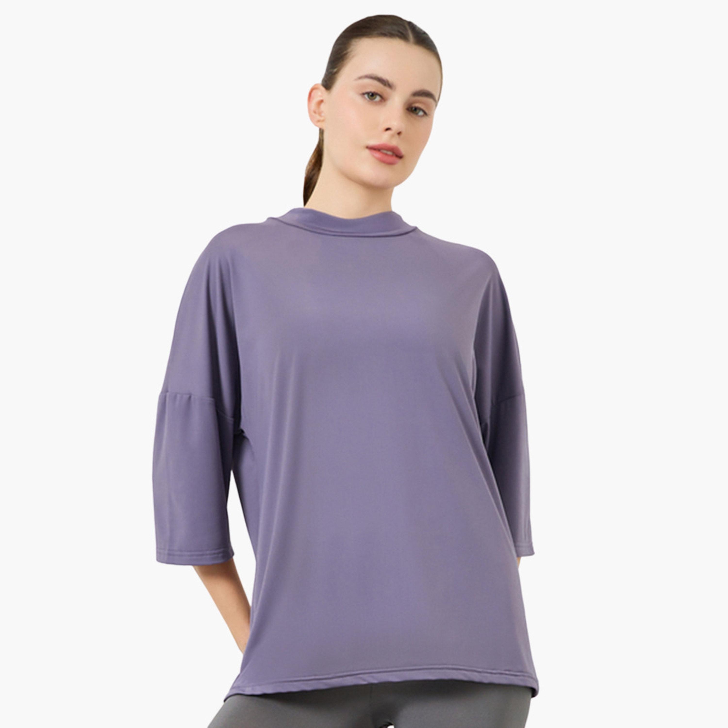 Styli Women Purple Back Rubber Logo Oversized Top-sports-women-clothing-tshirtsandvests-image-1