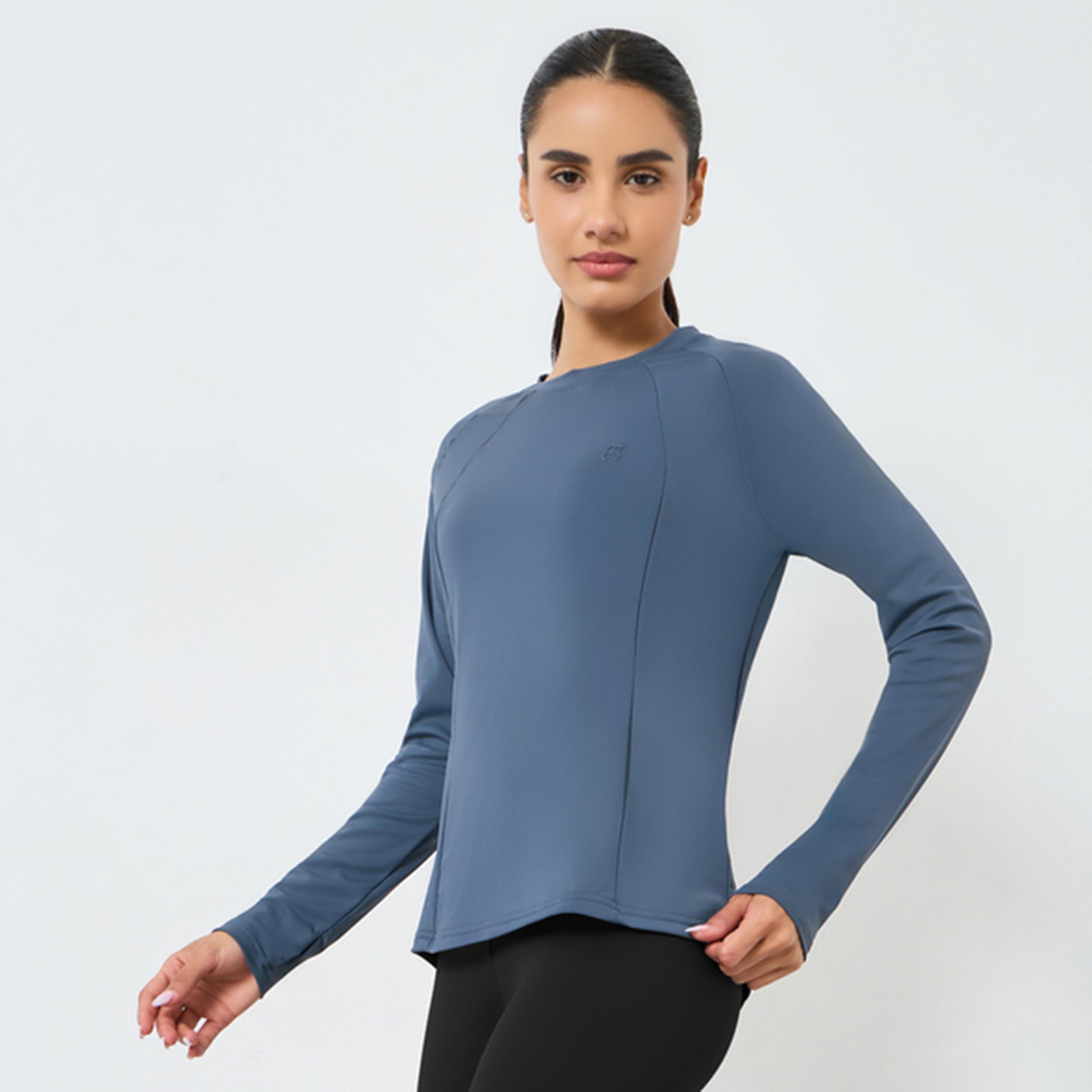 بلوزة بفتحة إبهام وشعار مطاطي-sports-women-clothing-tshirtsandvests-image-1