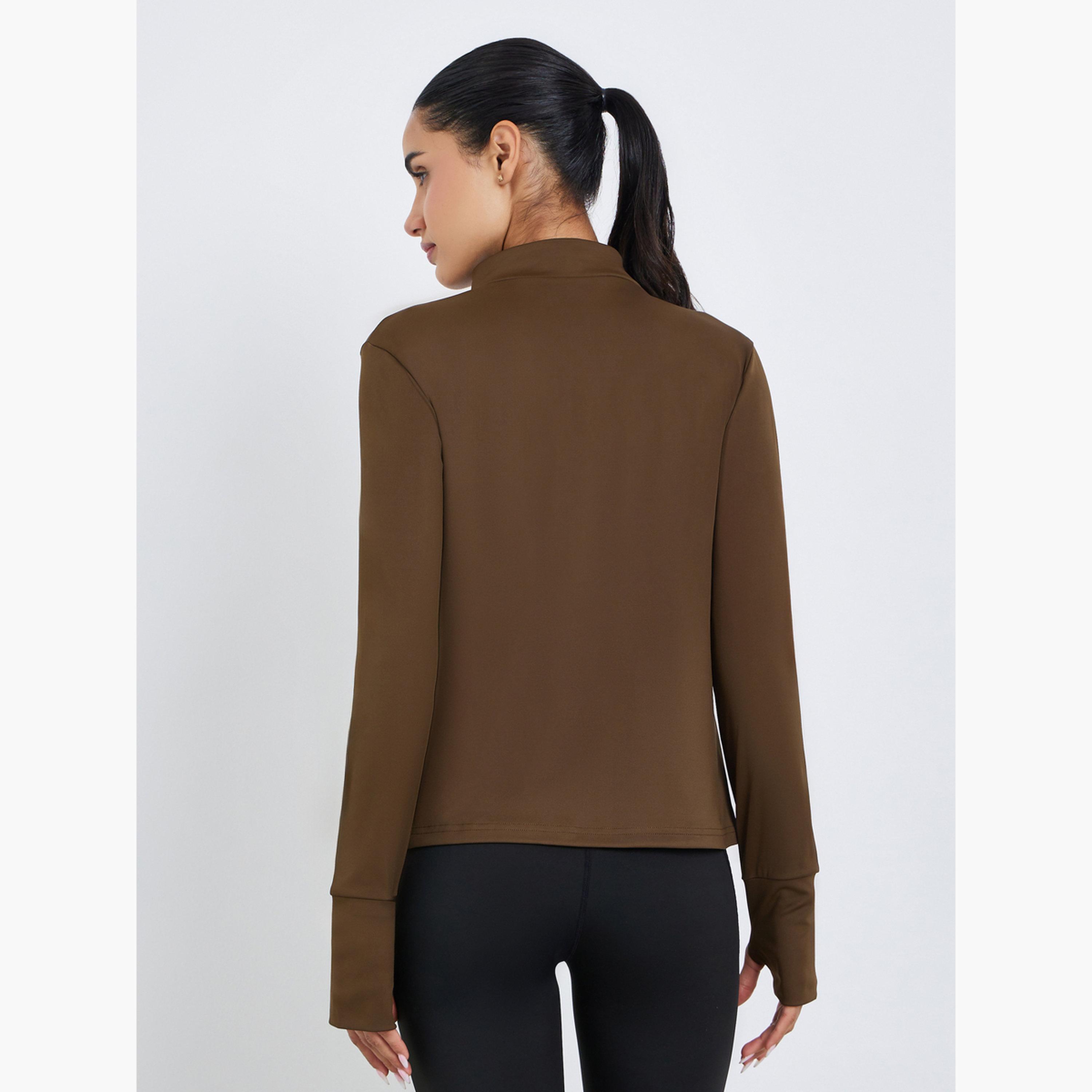 بلوزة بأكمام طويلة ونصف سحاب مع شعار مطاطي-women-clothing-tshirts-image-4