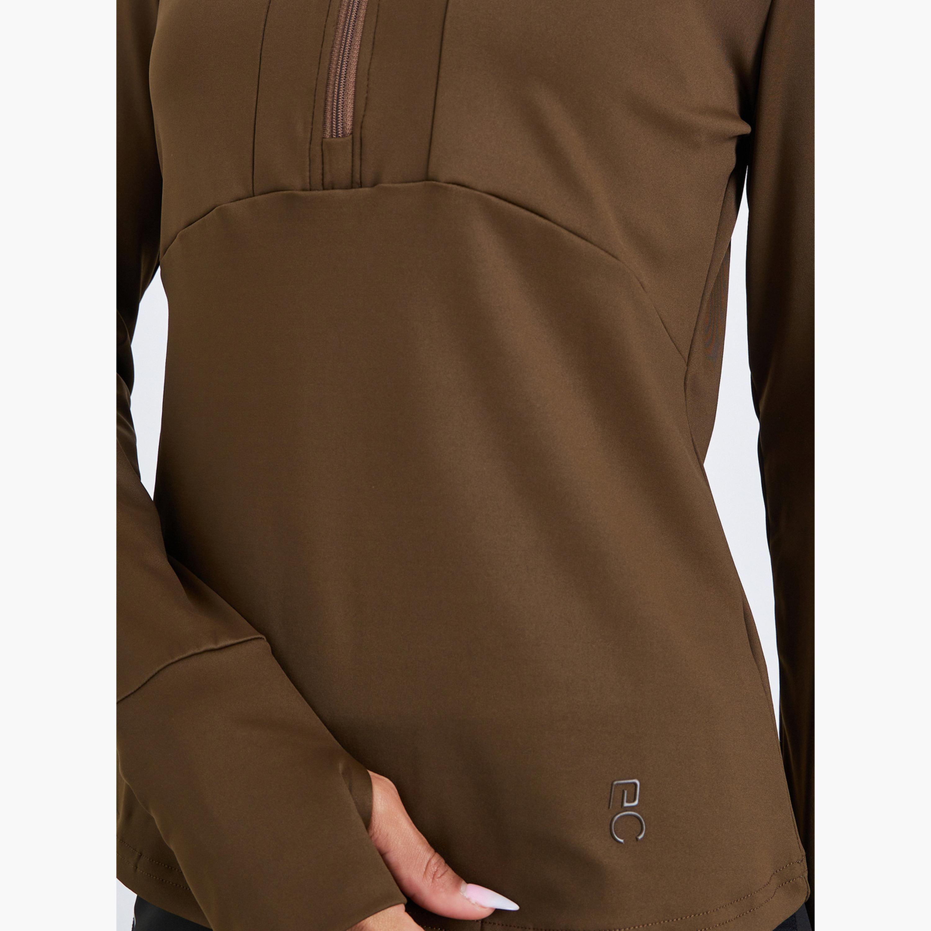 بلوزة بأكمام طويلة ونصف سحاب مع شعار مطاطي-women-clothing-tshirts-image-5