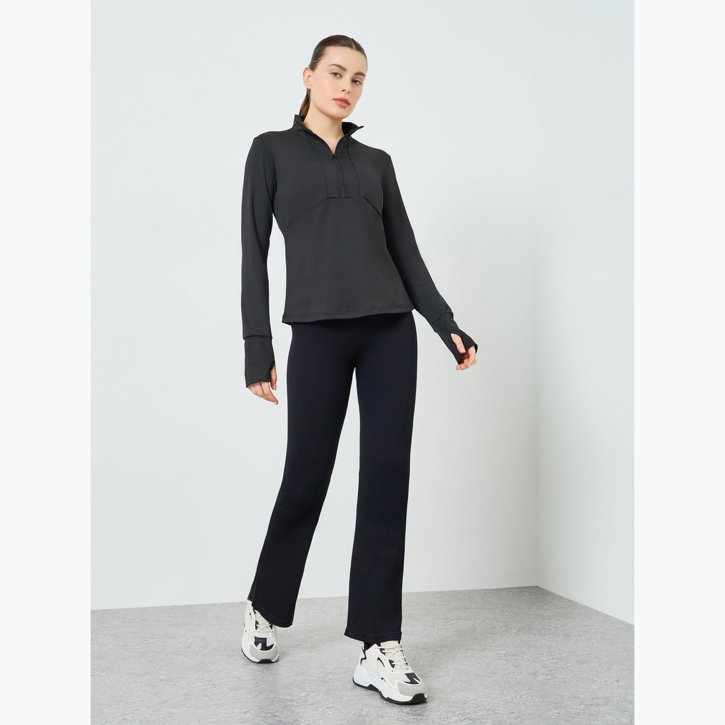 بلوزة بأكمام طويلة وسحاب جزئي وشعار مطاطي-women-clothing-tshirts-image-2