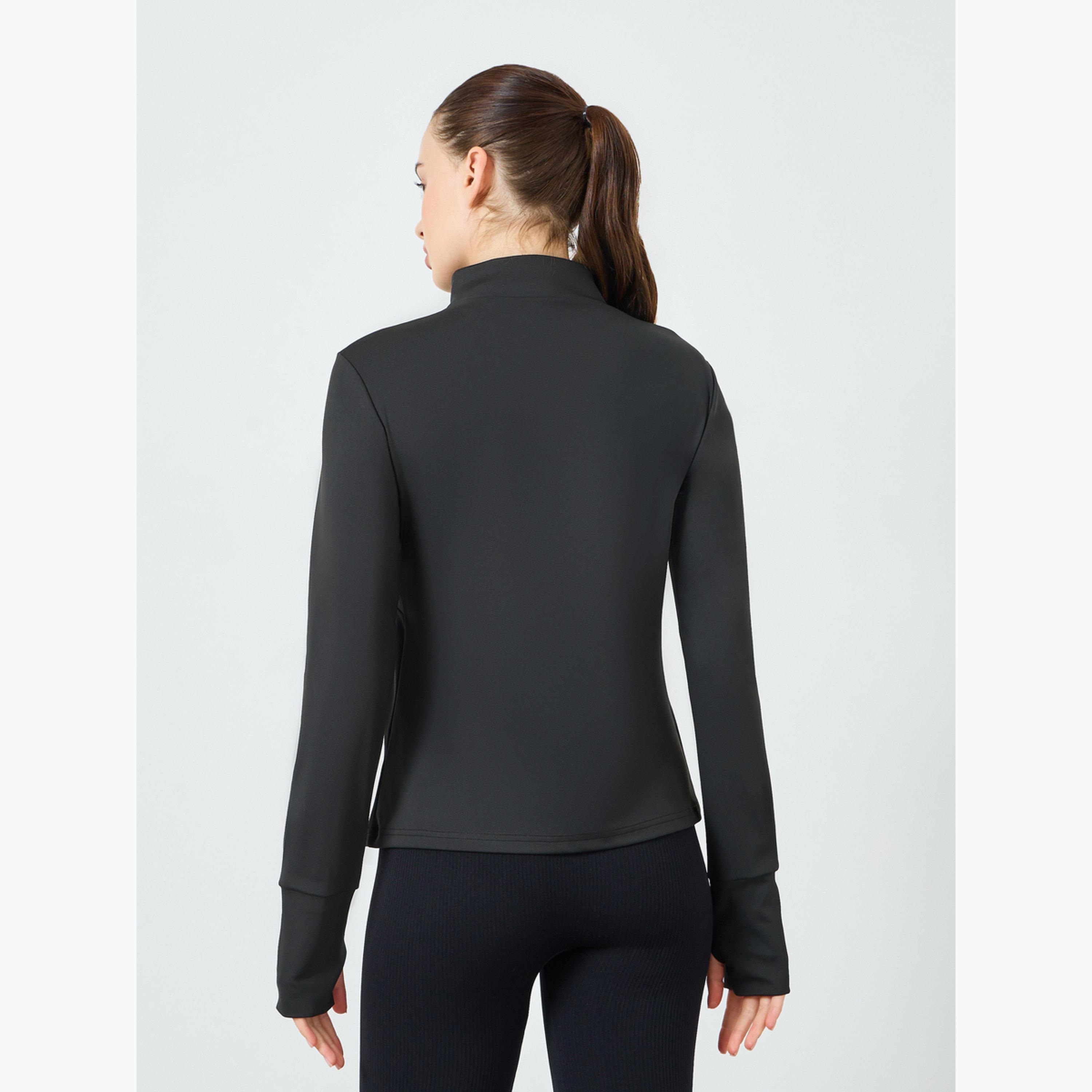 بلوزة بأكمام طويلة وسحاب جزئي وشعار مطاطي-women-clothing-tshirts-image-4