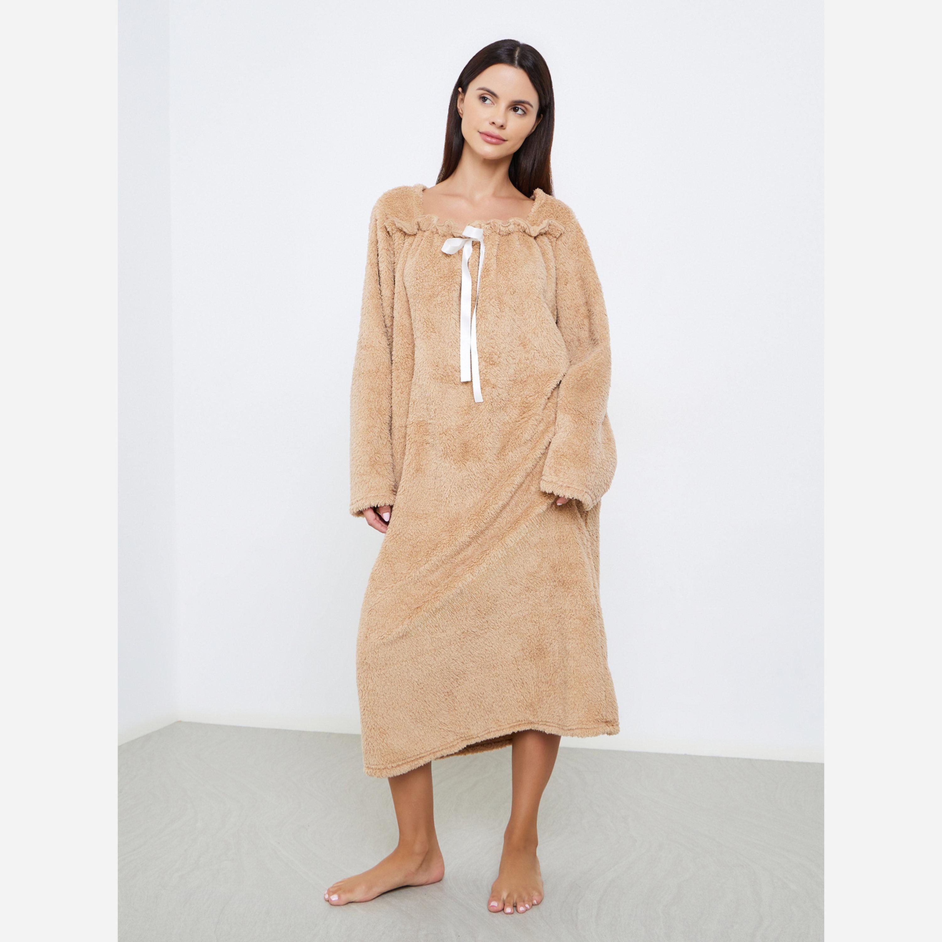 Styli Polar Fleece Square Neck Nightdress-women-clothing-nightwear-nighties-image-1
