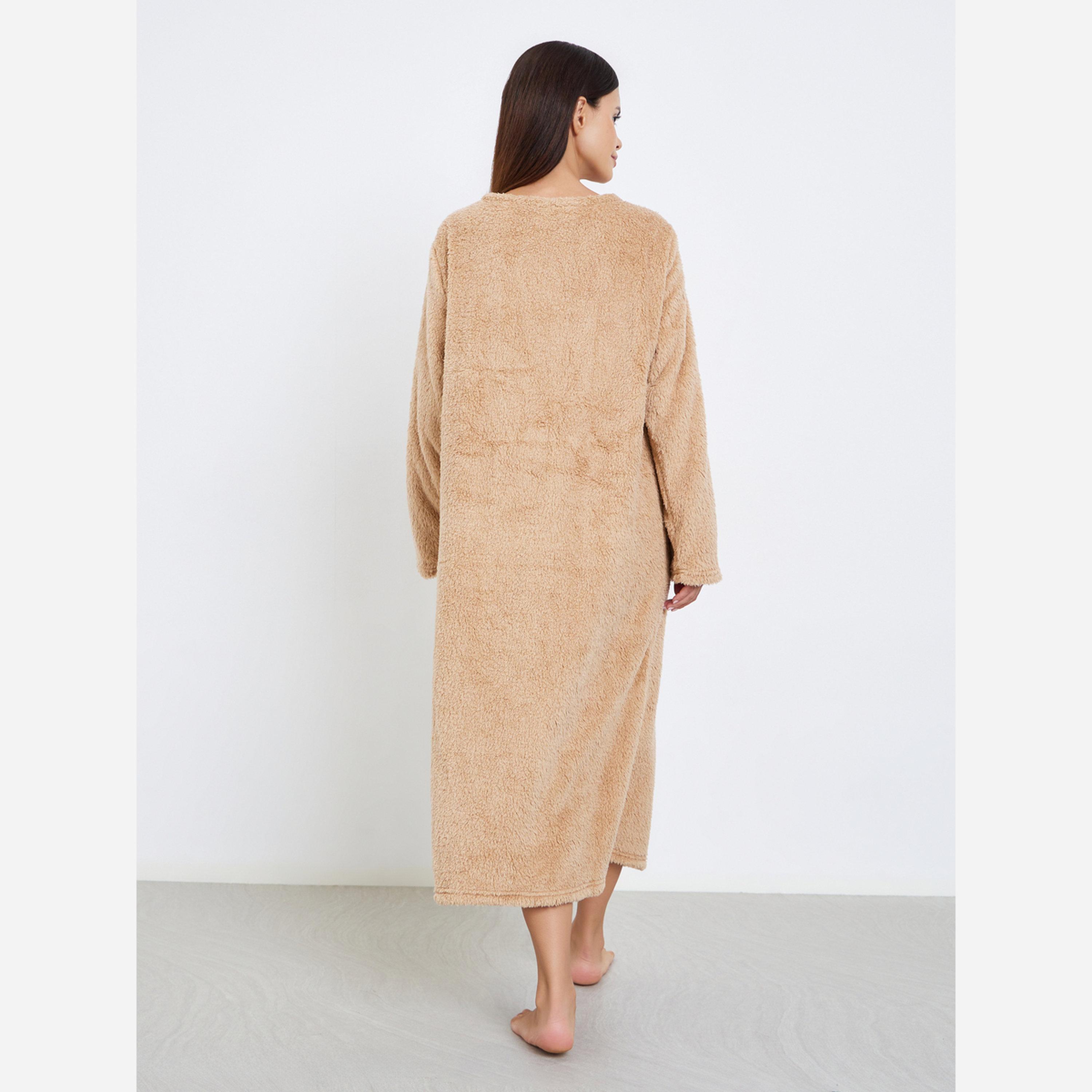 Styli Polar Fleece Square Neck Nightdress-women-clothing-nightwear-nighties-image-4