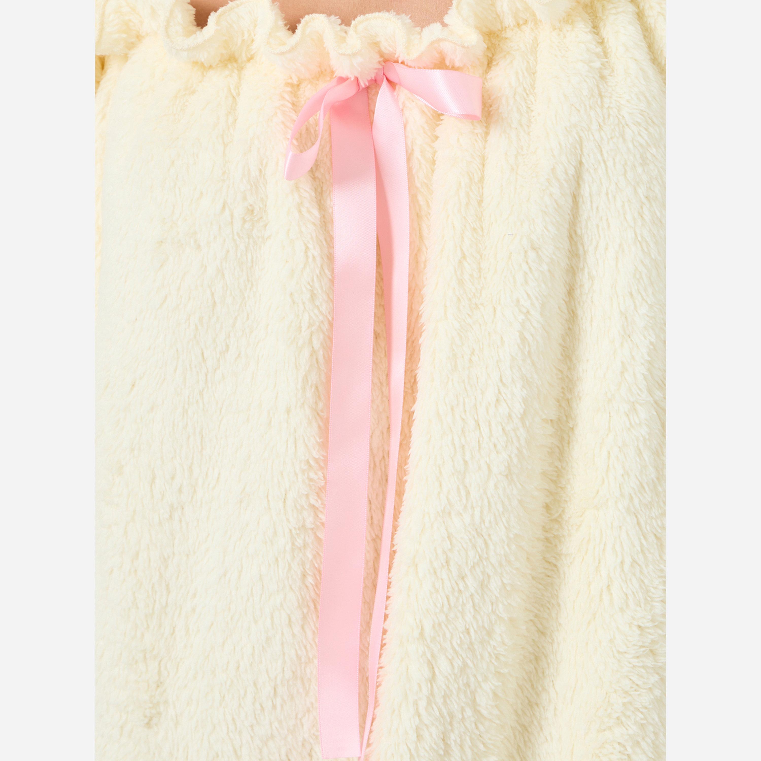 Styli Off White Fleece Lace Front Nightdress-women-clothing-nightwear-nighties-image-3