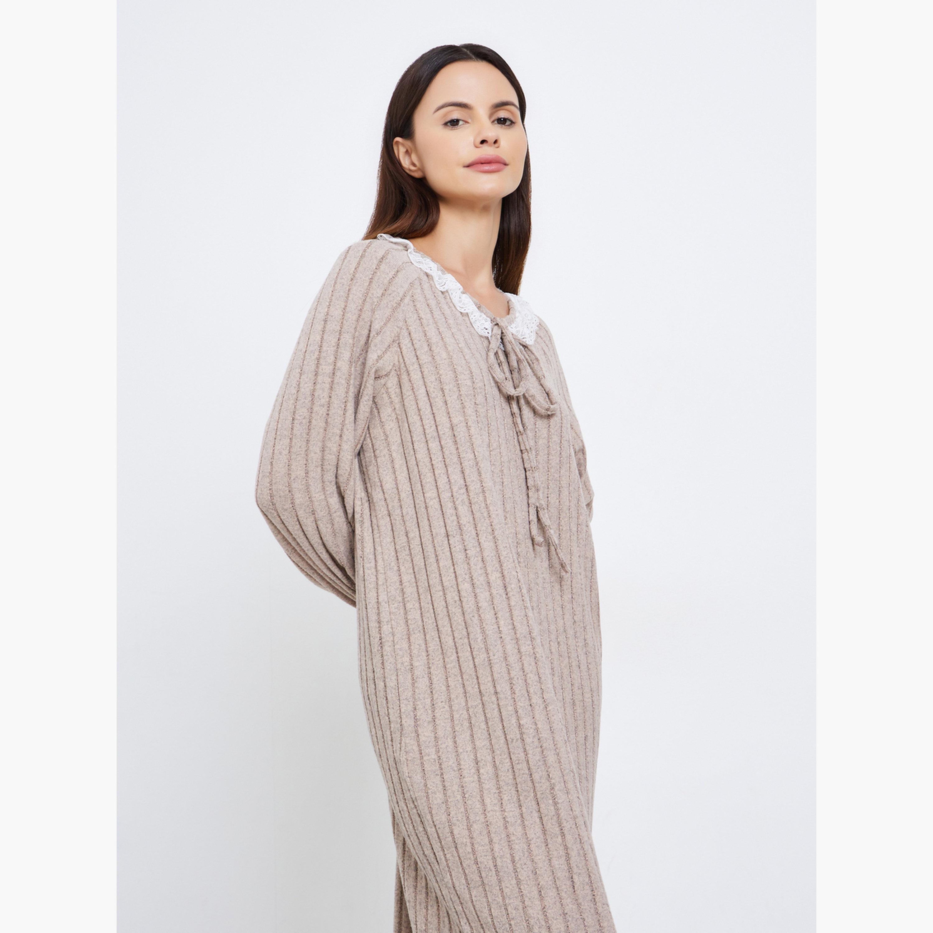 Styli Lace Neck Detail Rib Nightdress-women-clothing-nightwear-nighties-image-2