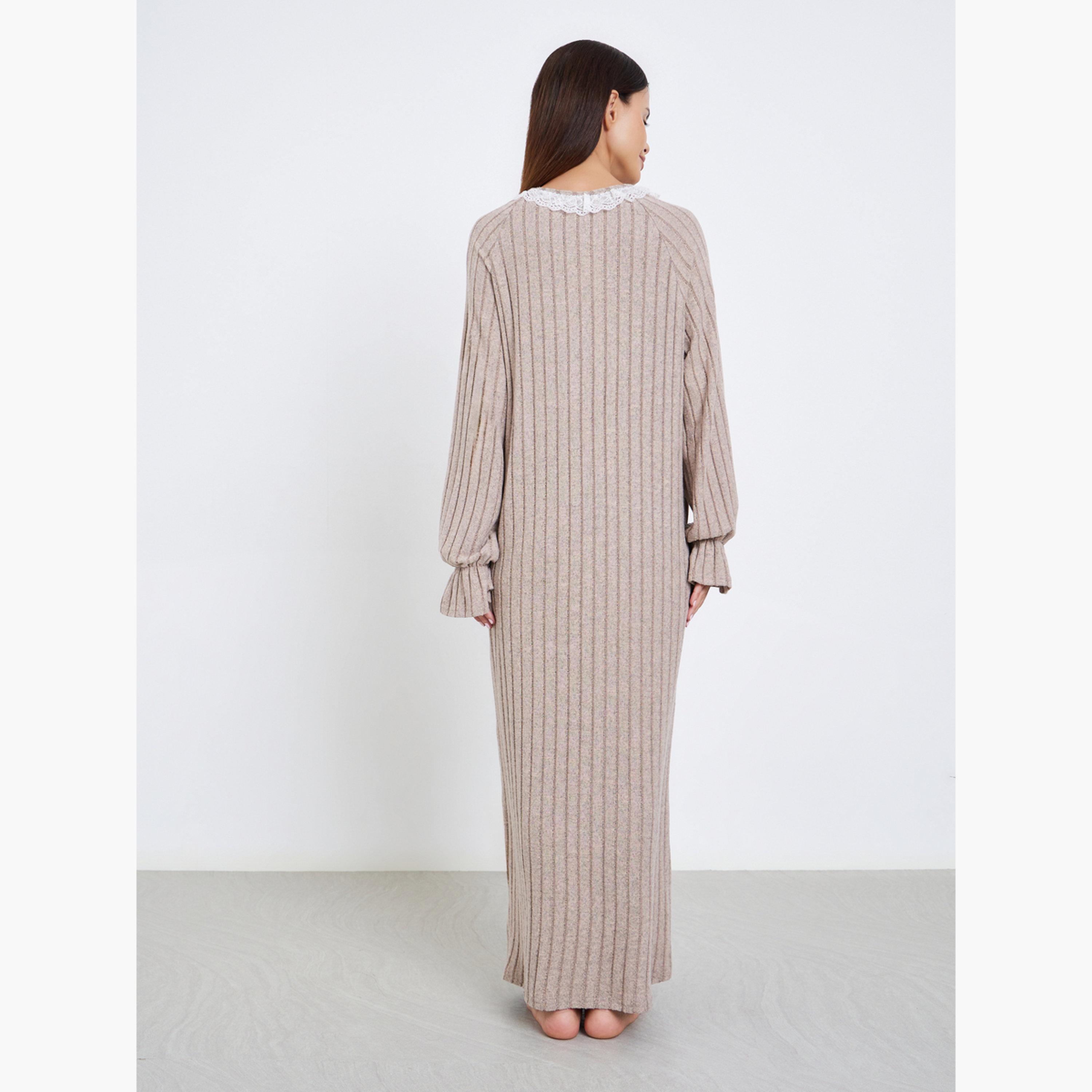 Styli Lace Neck Detail Rib Nightdress-women-clothing-nightwear-nighties-image-3