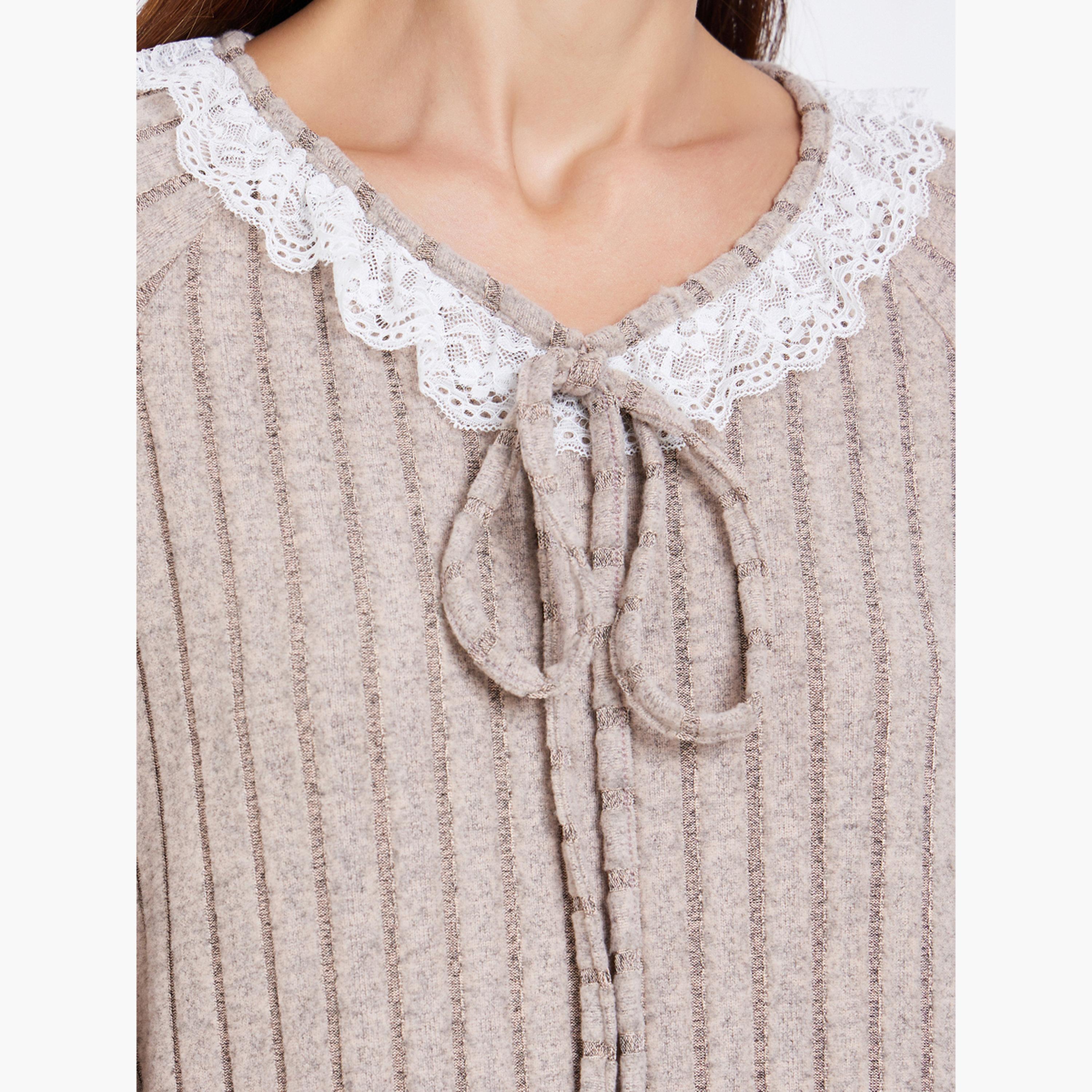 قميص نوم مضلع بتفاصيل دانتيل-women-clothing-nightwear-nighties-image-4