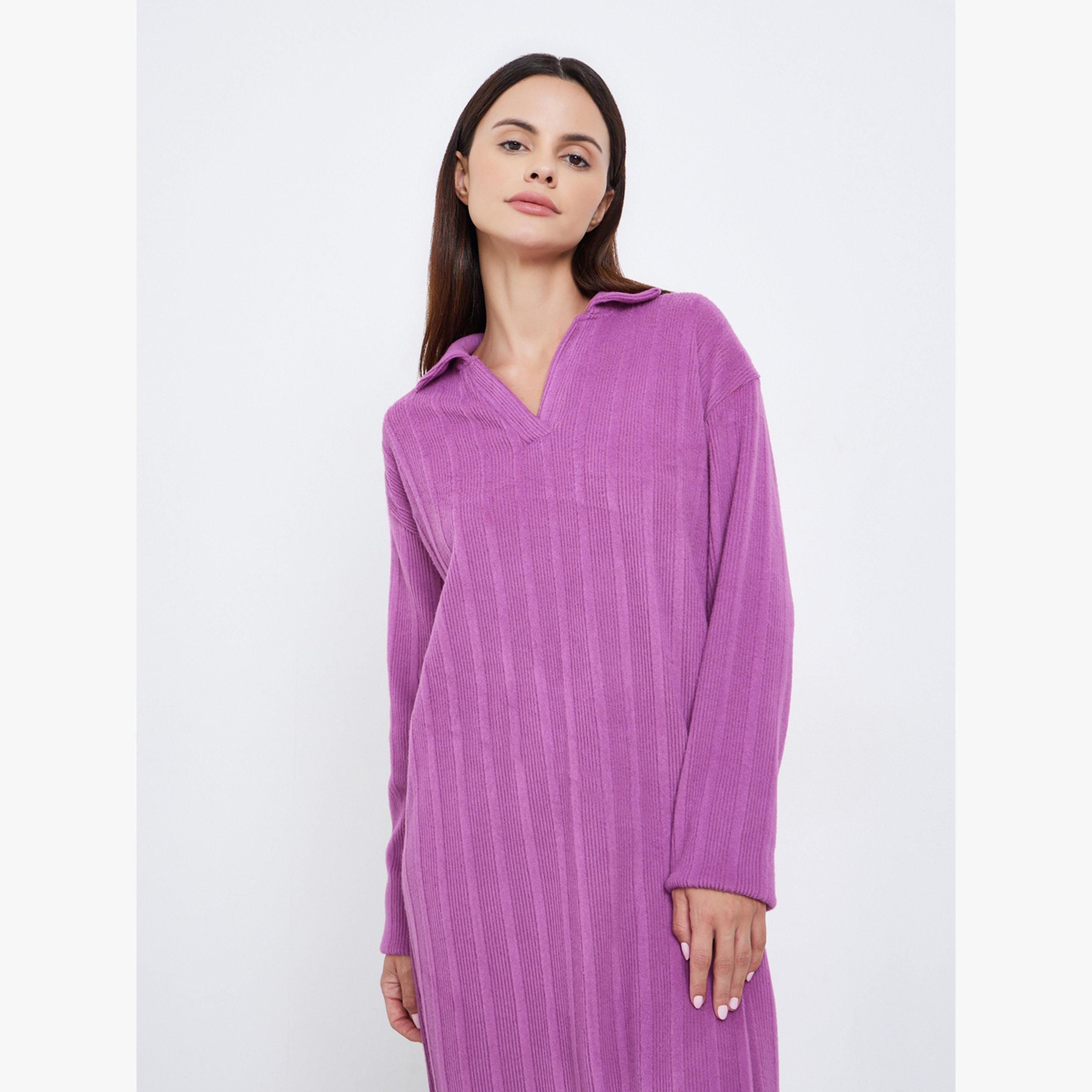 Styli Ribbed Long Sleeve Sleep T-Shirt Dress-women-clothing-nightwear-nighties-image-2