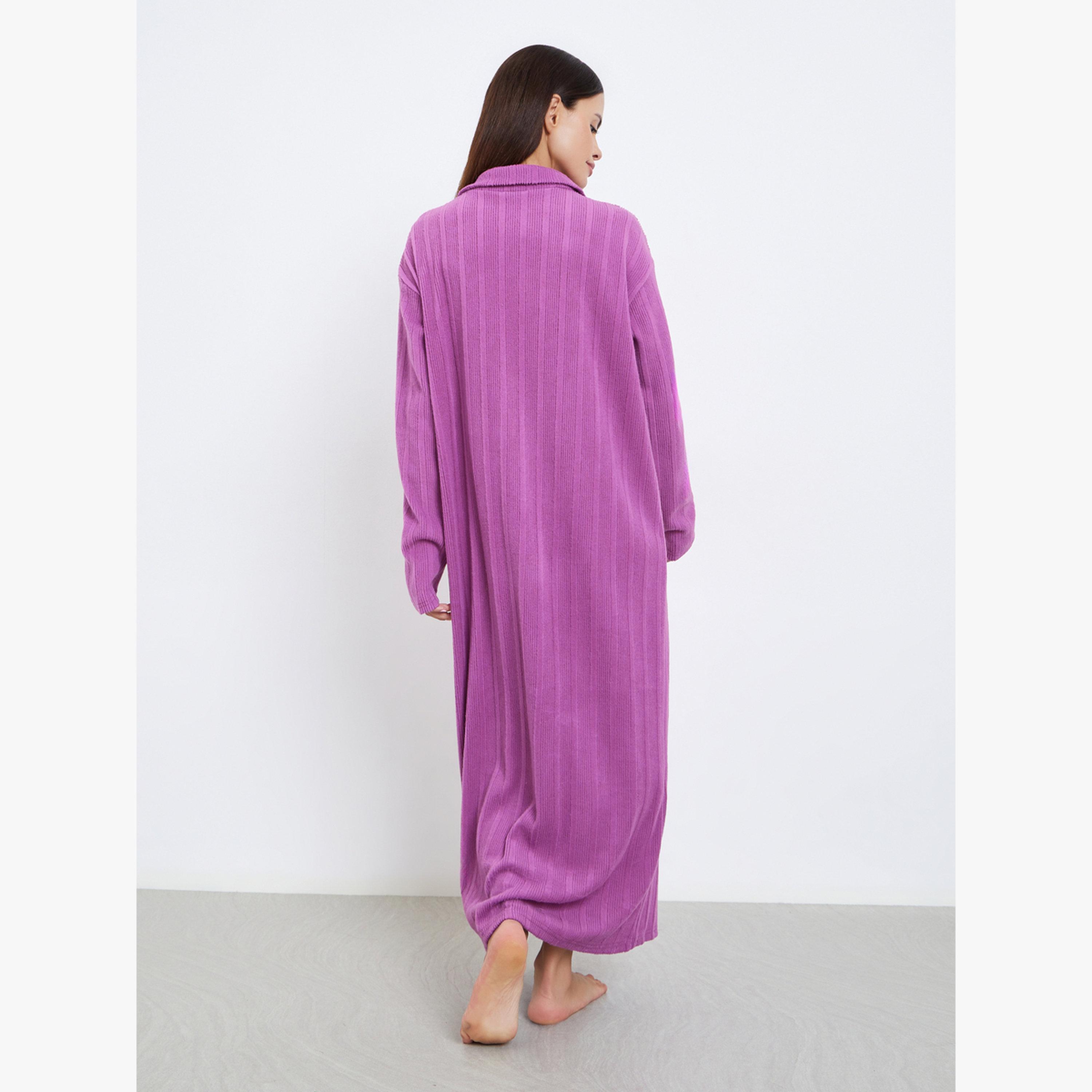 Styli Ribbed Long Sleeve Sleep T-Shirt Dress-women-clothing-nightwear-nighties-image-4