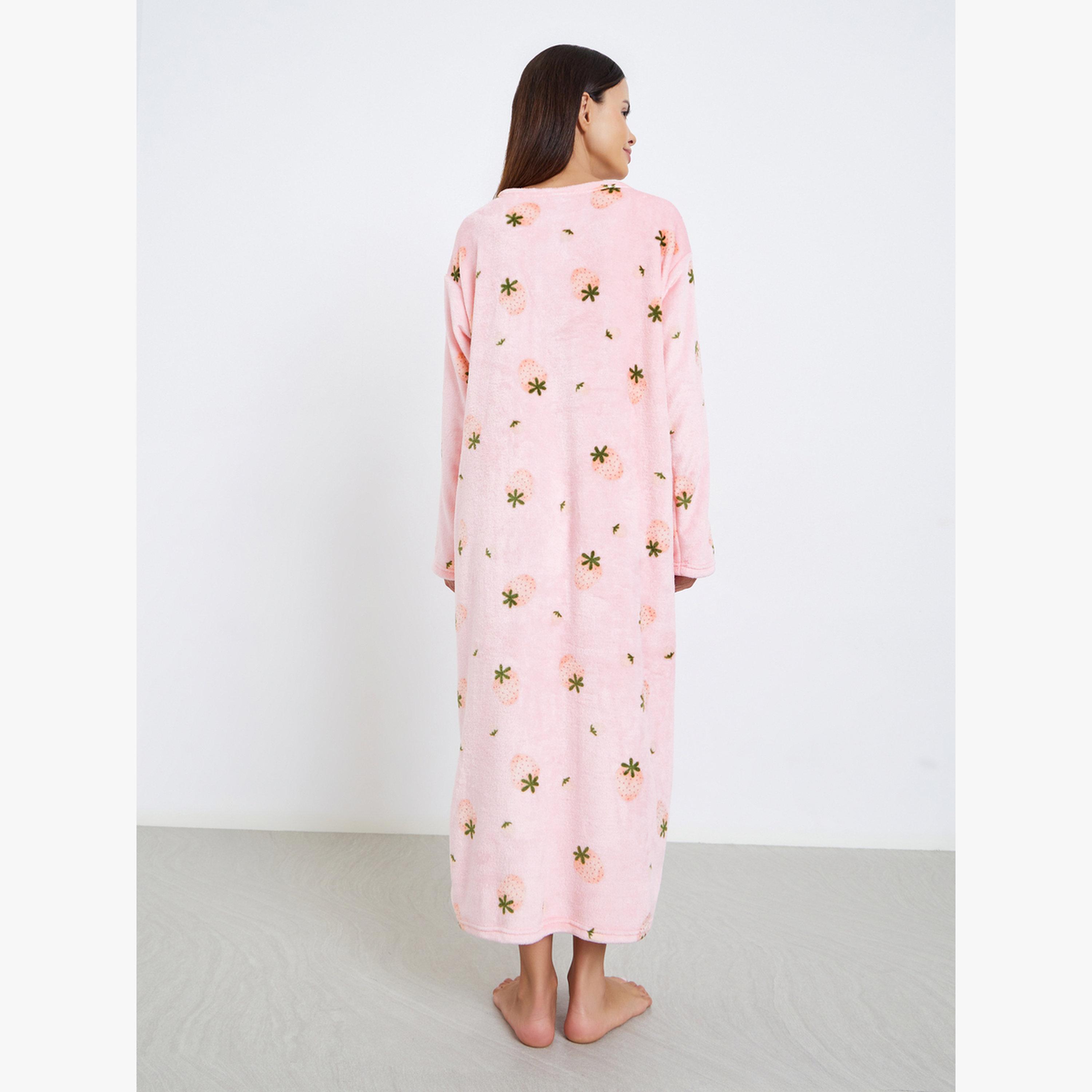 Styli Strawberry Print Polar Fleece Nightdress-women-clothing-nightwear-nighties-image-3