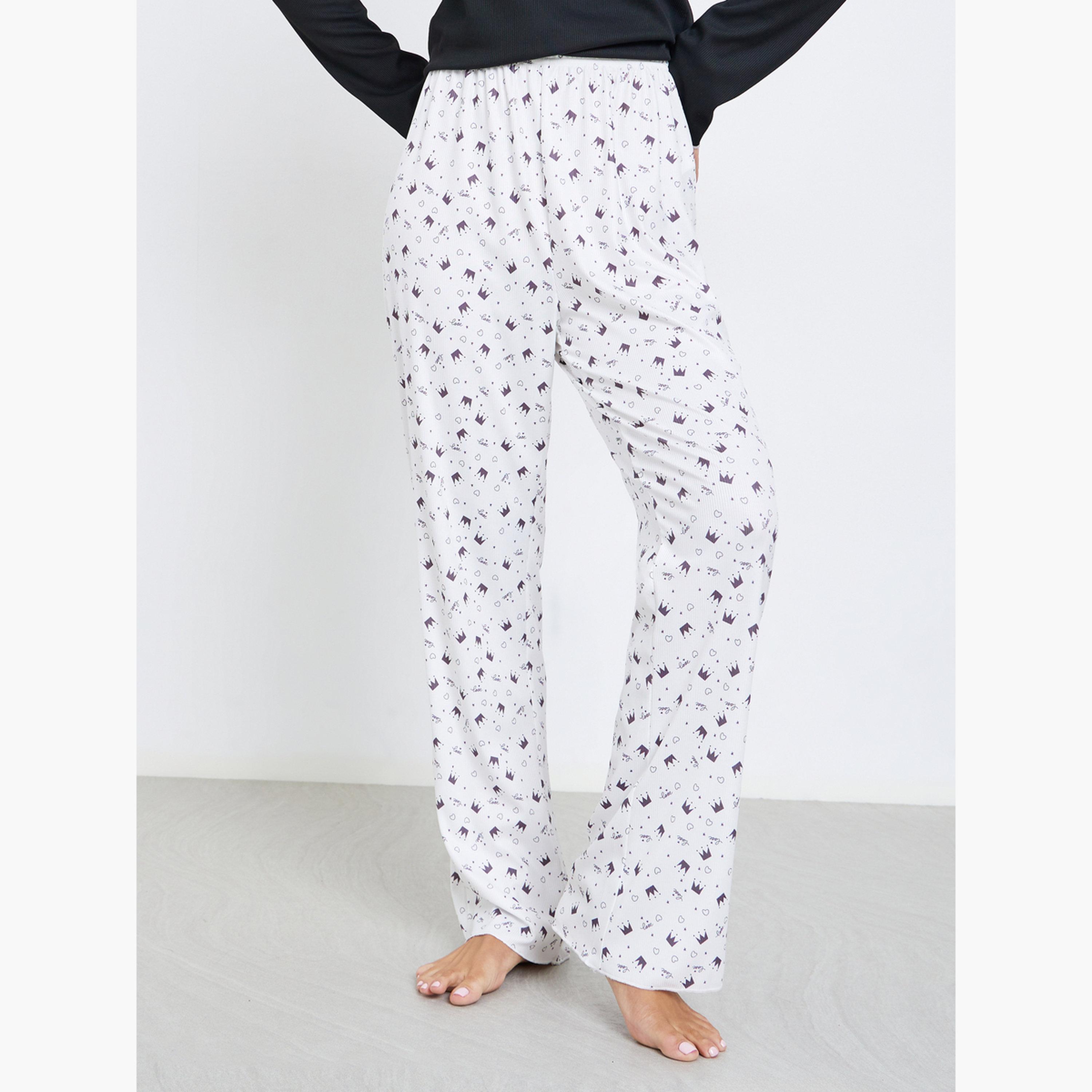 طقم بيجاما من بنطال وتيشيرت بتداخلات دانتيل-women-clothing-nightwear-pyjamas-longsets-image-5