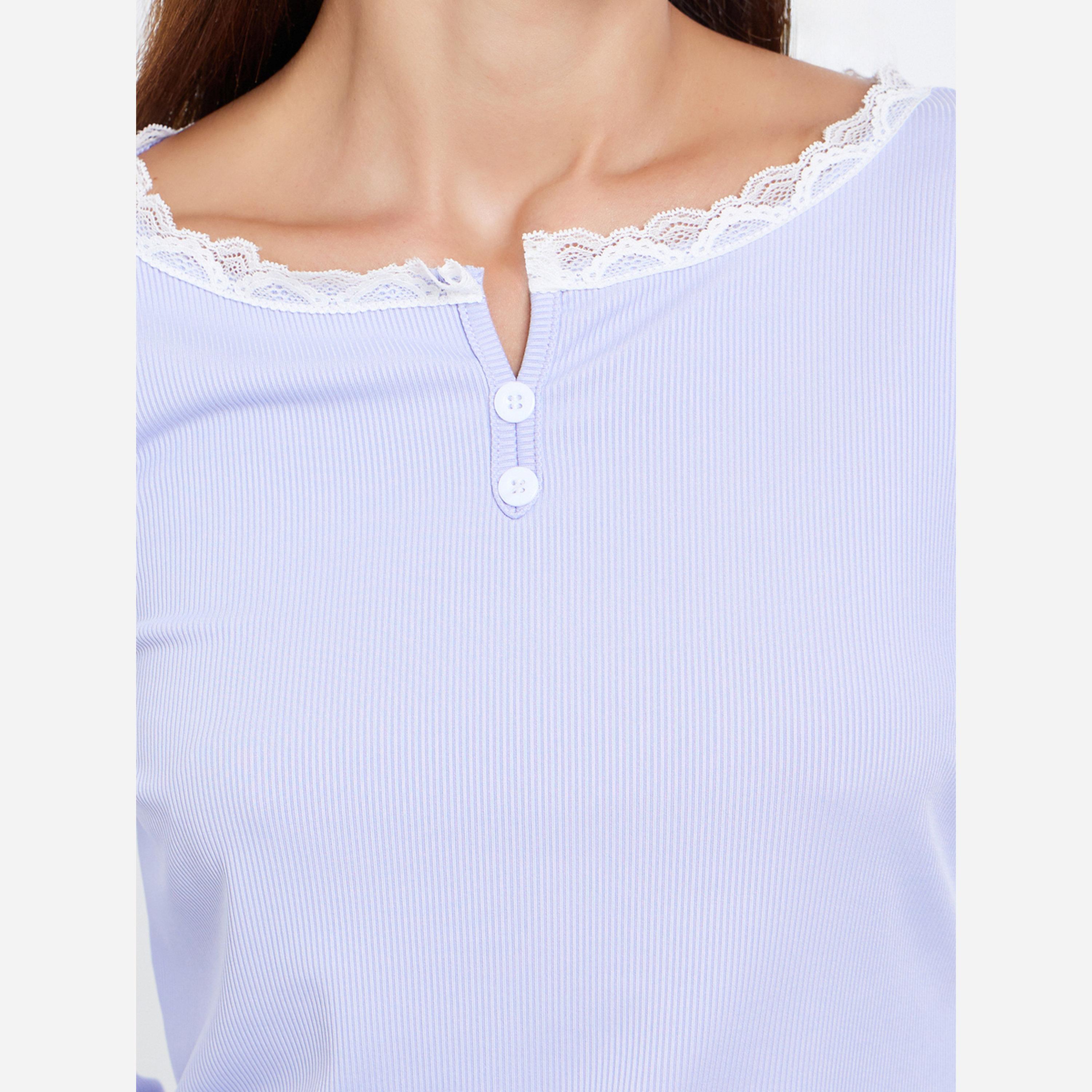 Styli Lace Trim T-Shirt and Printed Pyjama Set-women-clothing-nightwear-pyjamas-longsets-image-3